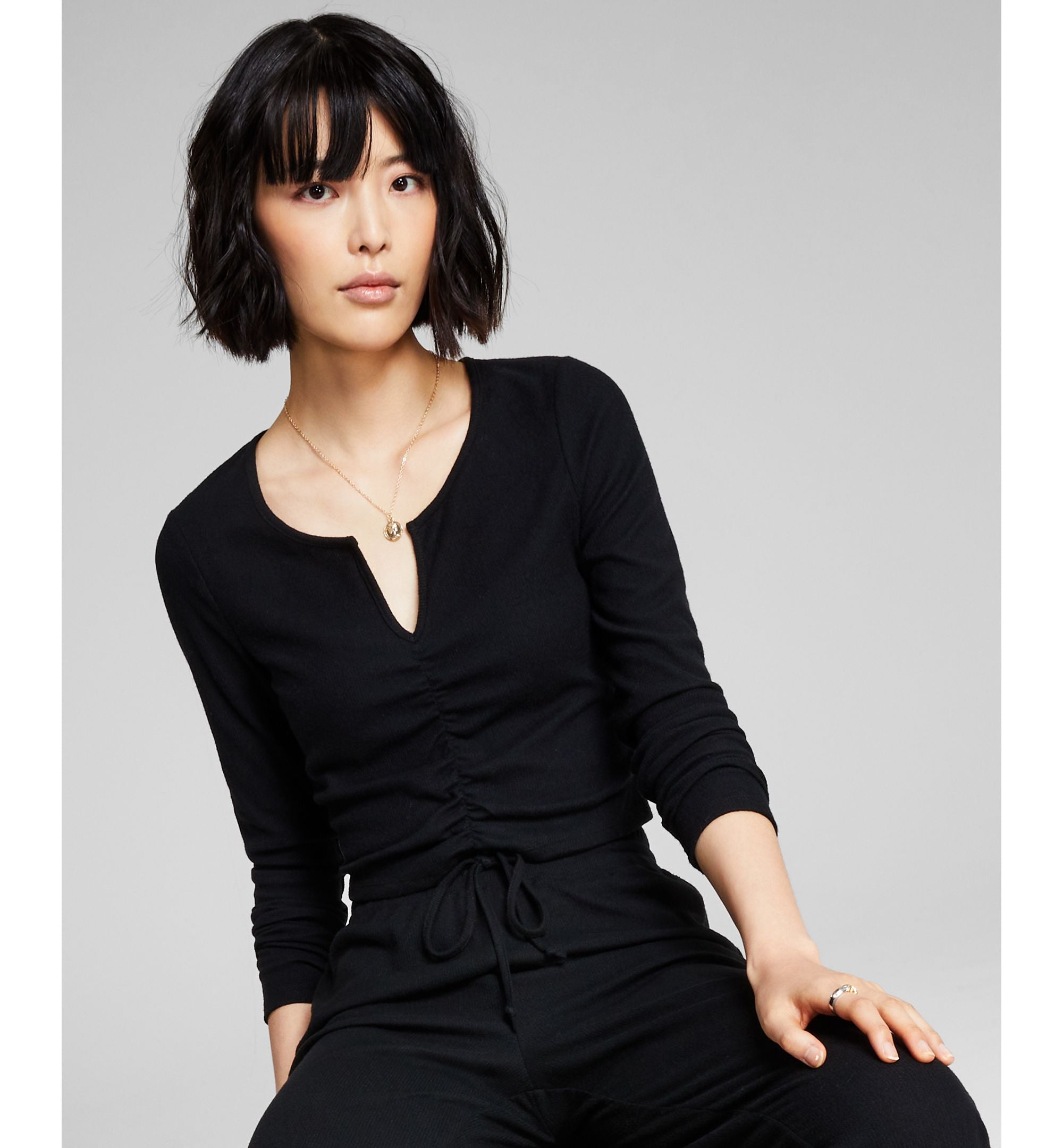 Now This Womens Ruched Henley Top