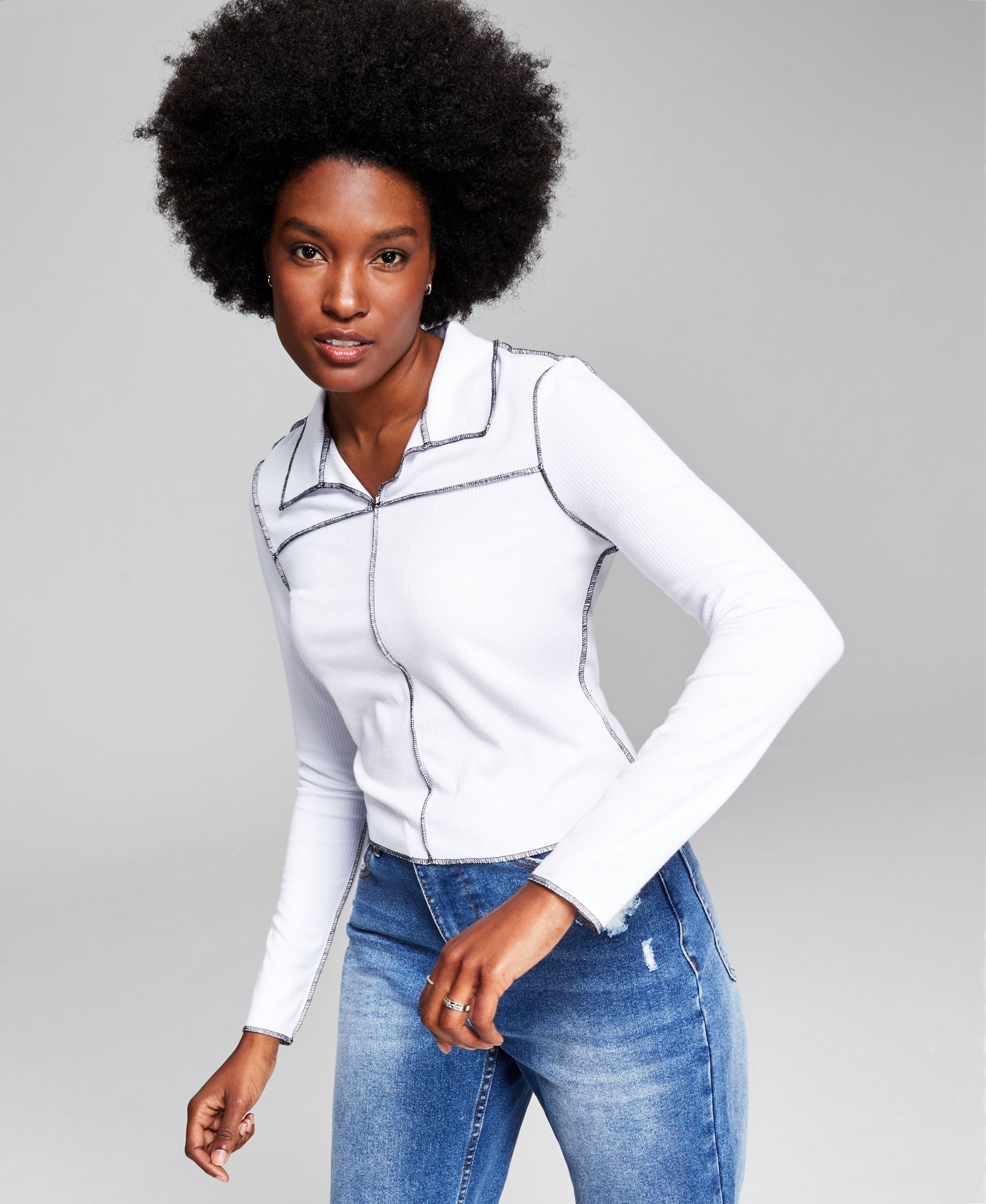 Now This Womens Textured Exposed Seam Top