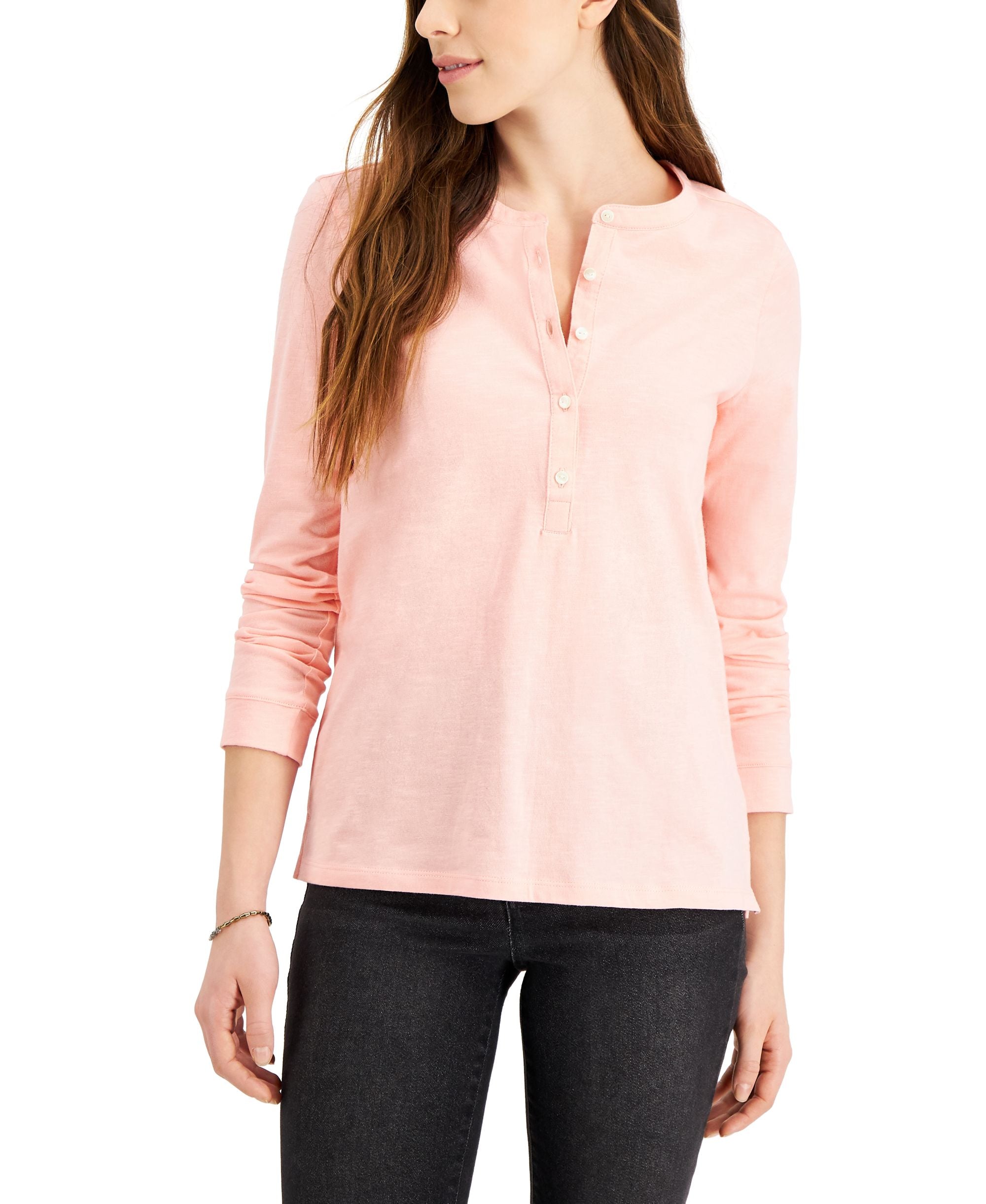 Style & Co Buttoned Solid Knit Top