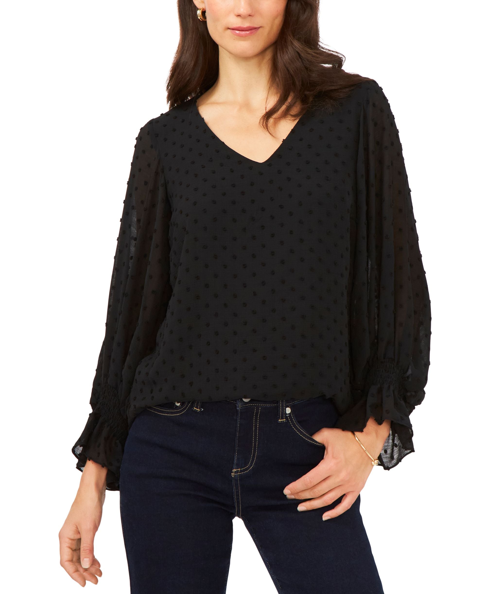 Sam Jess V Neck Smocked Cuff Top