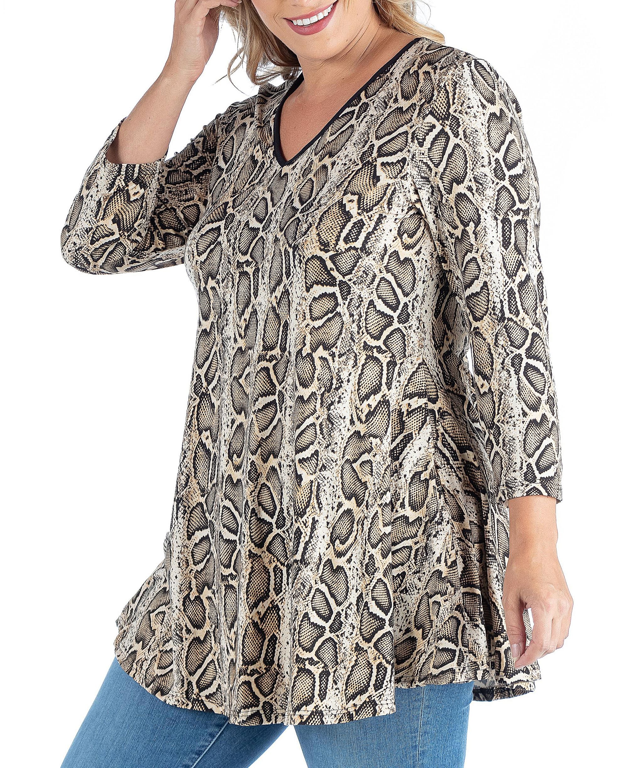 Plus Size Snake Print Three Quarter Sleeve Tunic Top