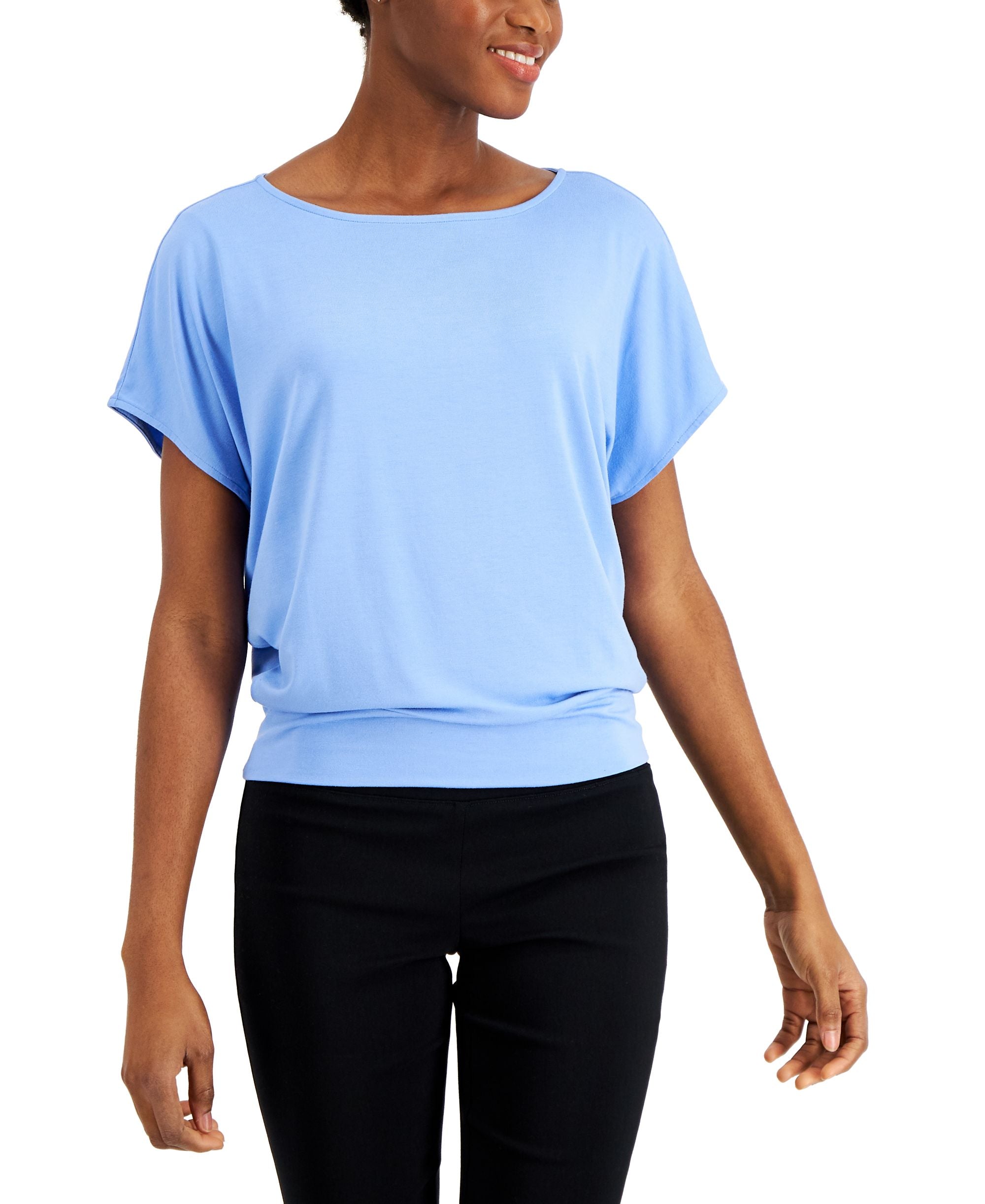 Alfani Printed Banded Hem Boat Neck Top
