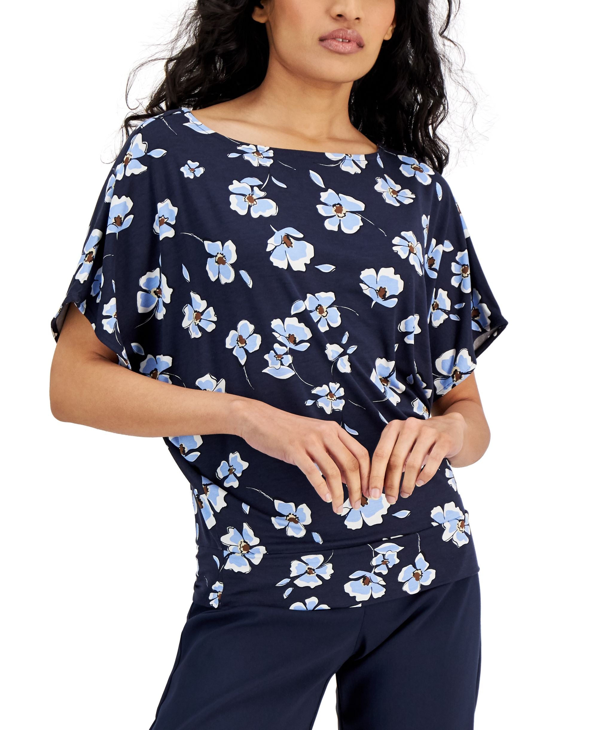 Alfani Printed Banded Hem Boat Neck Top