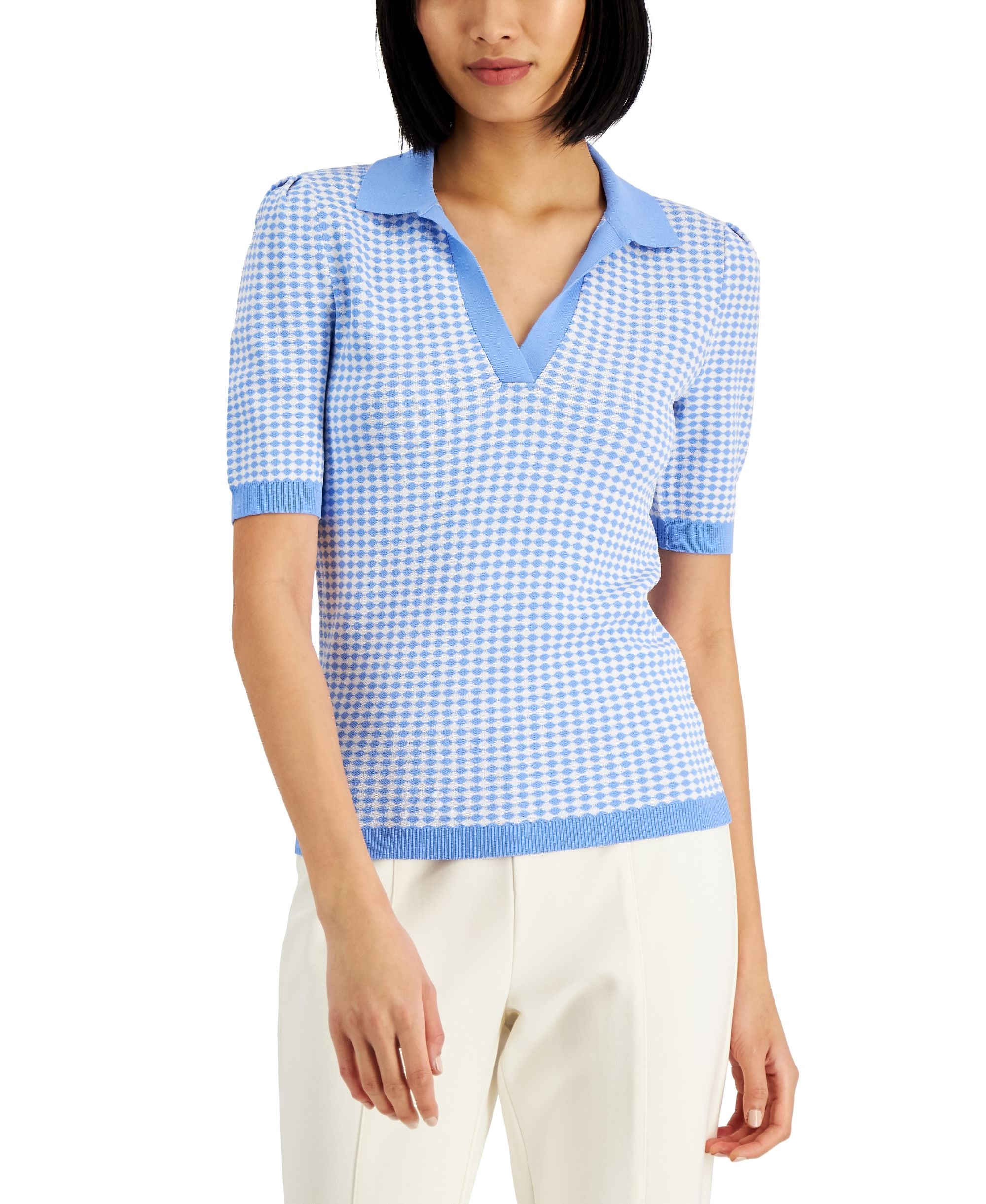 Alfani Geometric Print Polo Sweater Top