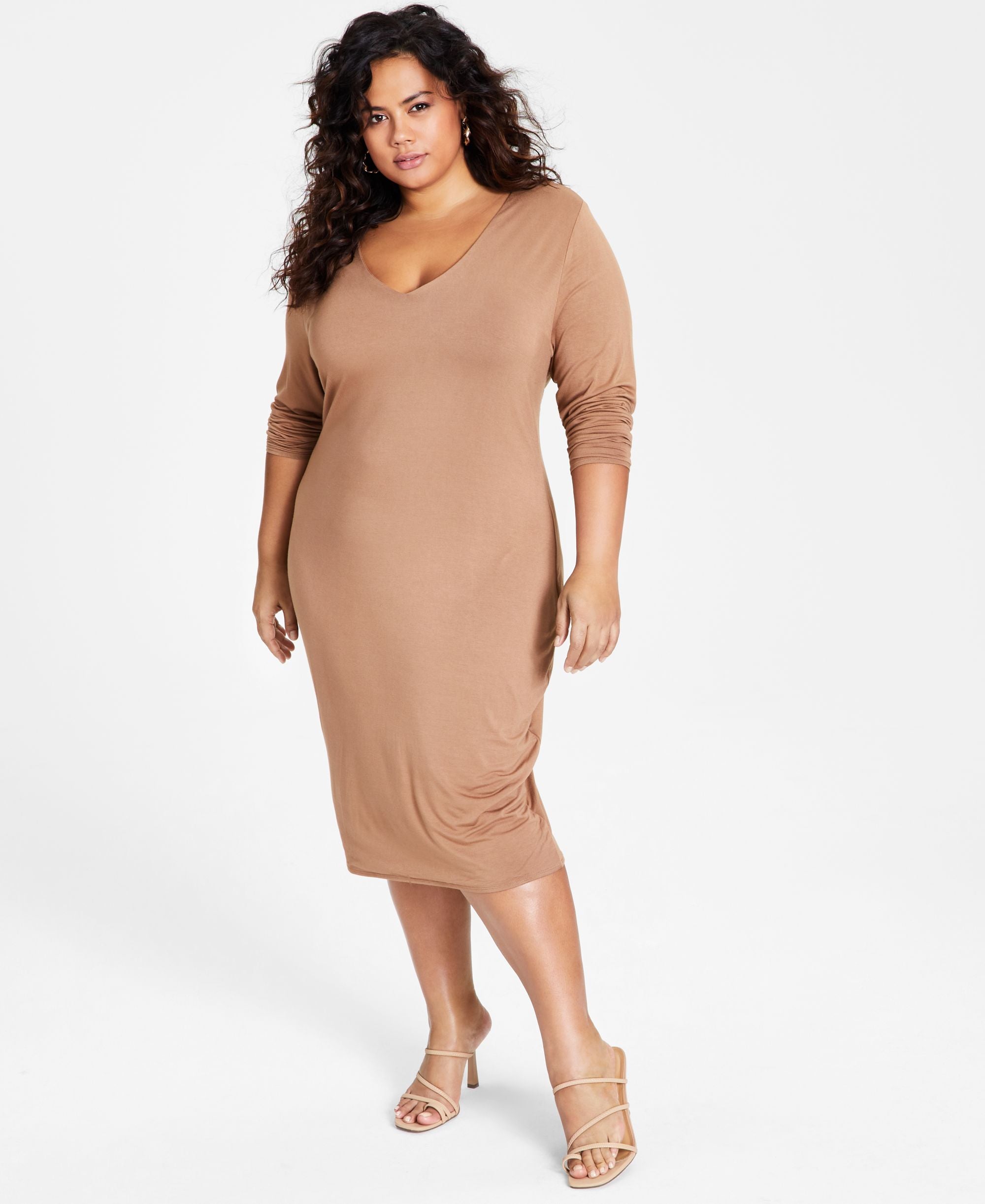 Bar III Trendy Plus Size V Neck Bodycon Dress