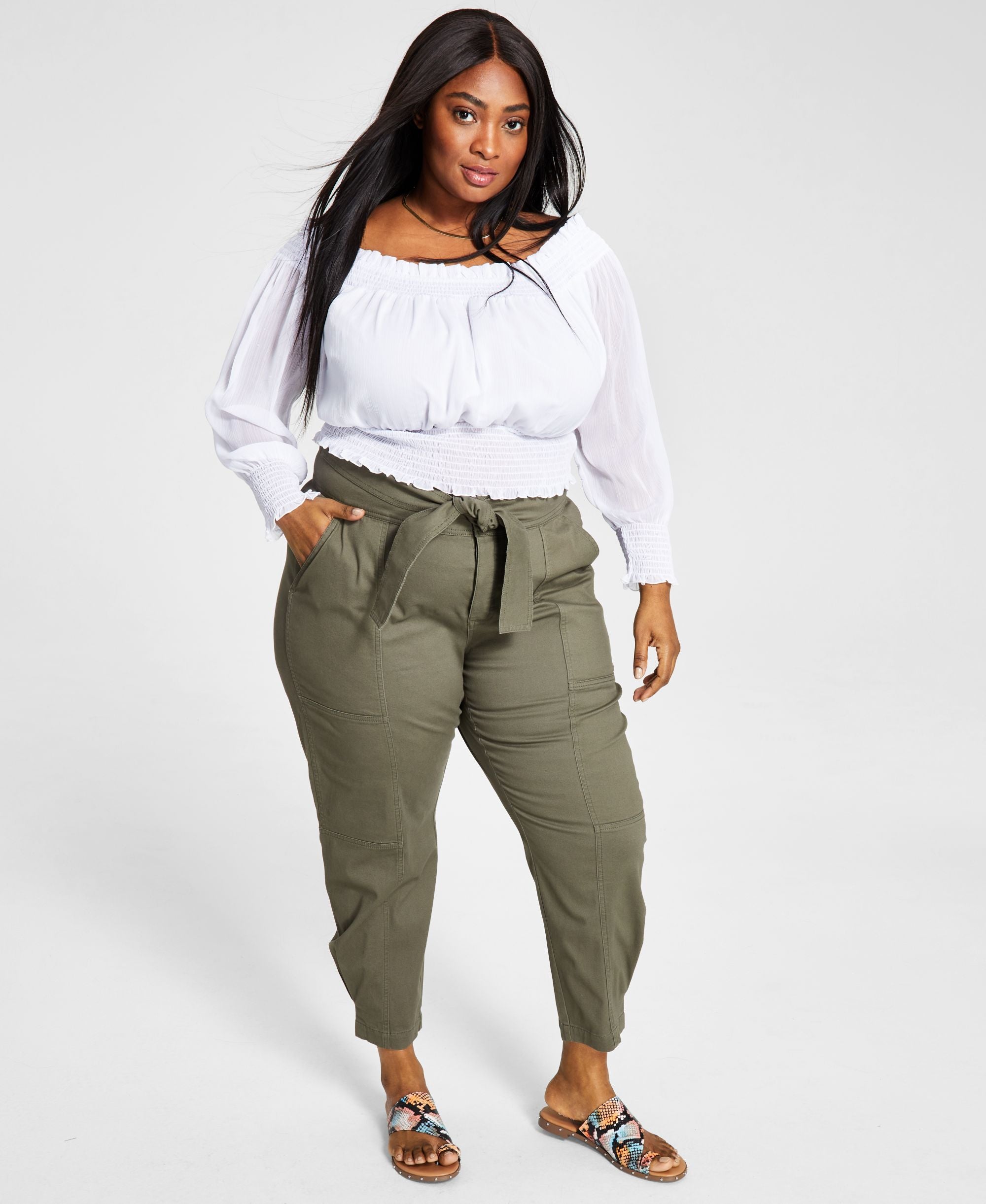 Bar III Trendy Plus Size Tie Front Tapered Leg Pants
