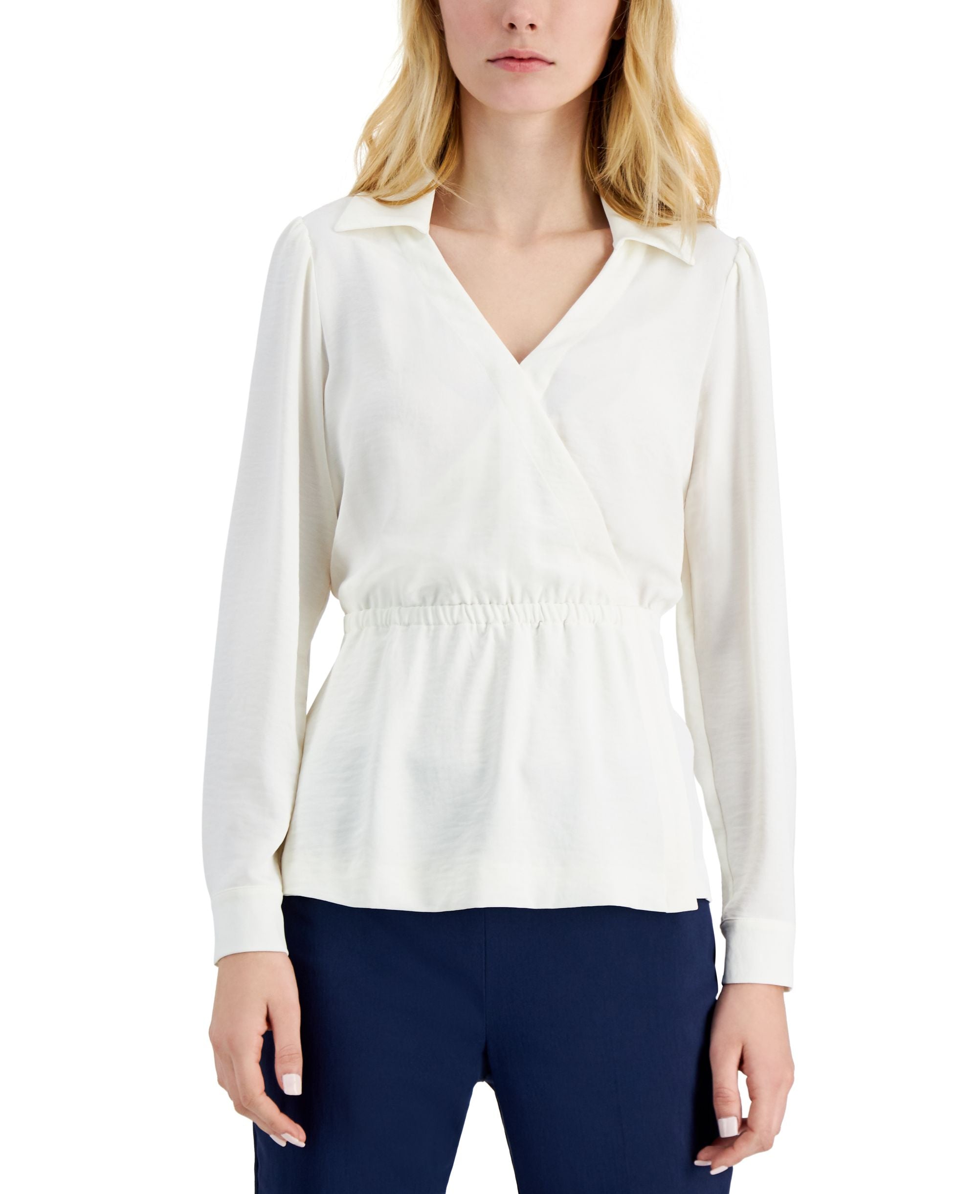 Collared Faux-Wrap Top