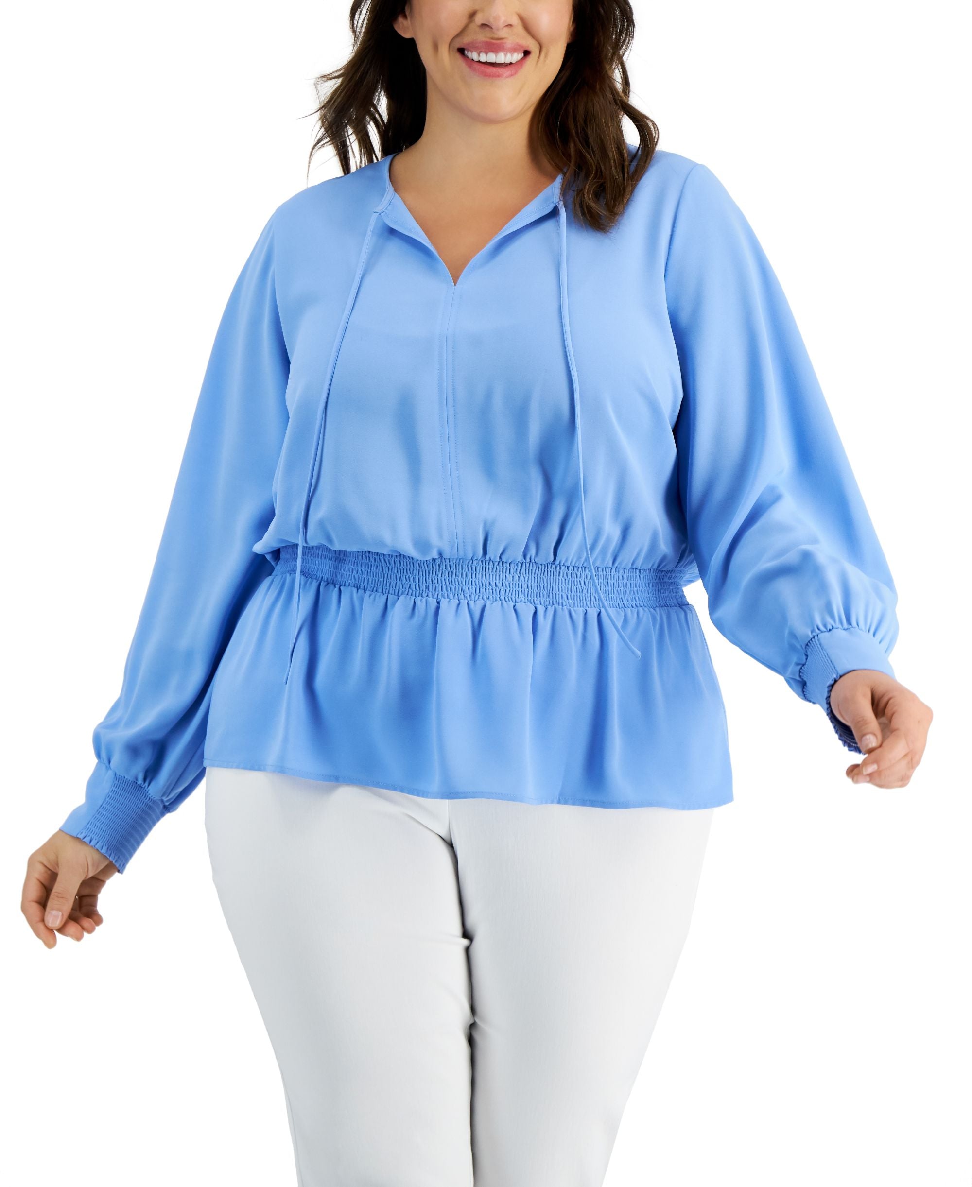 Alfani Plus Size Smocked Peplum Top