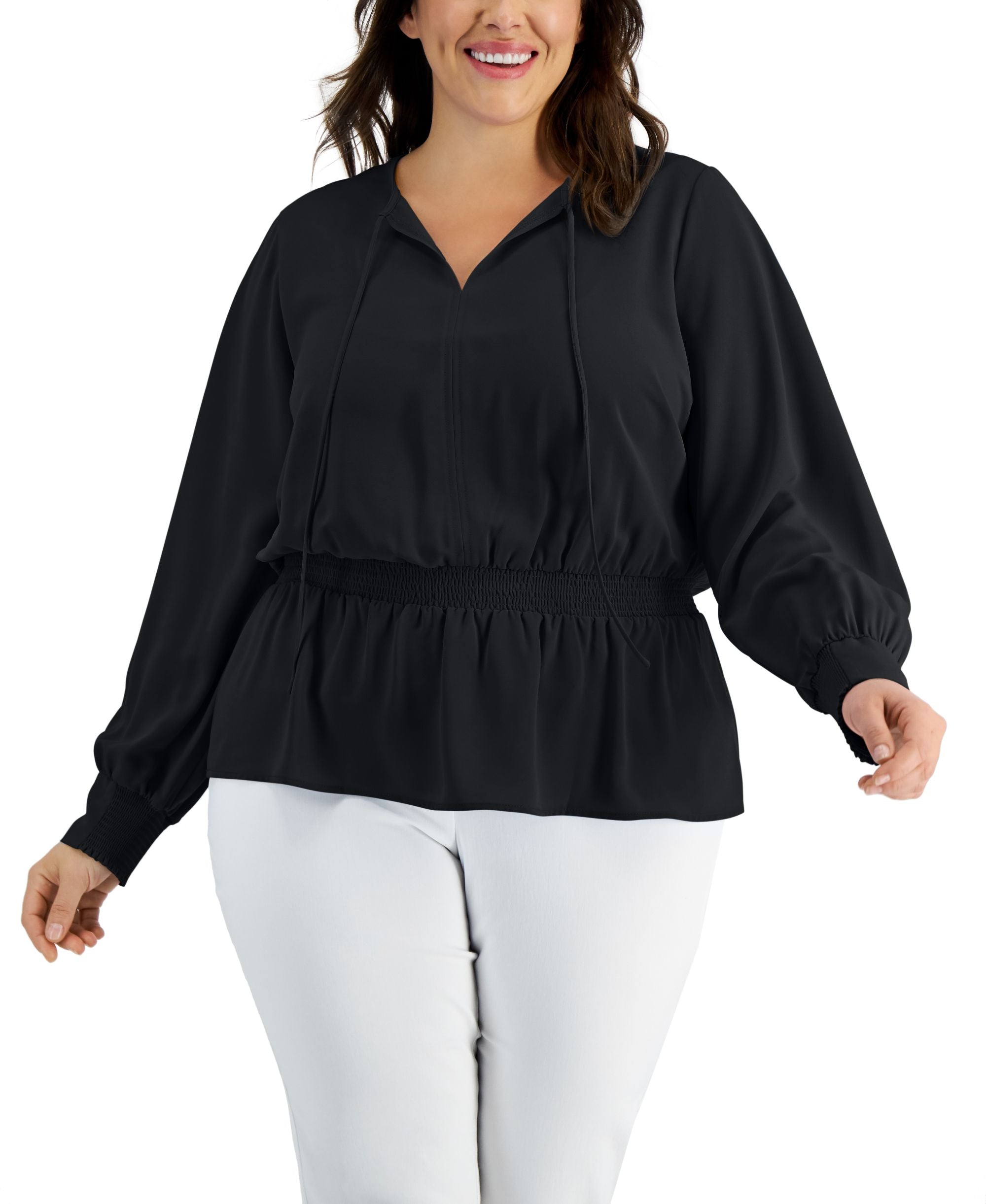 Alfani Plus Size Smocked Peplum Top