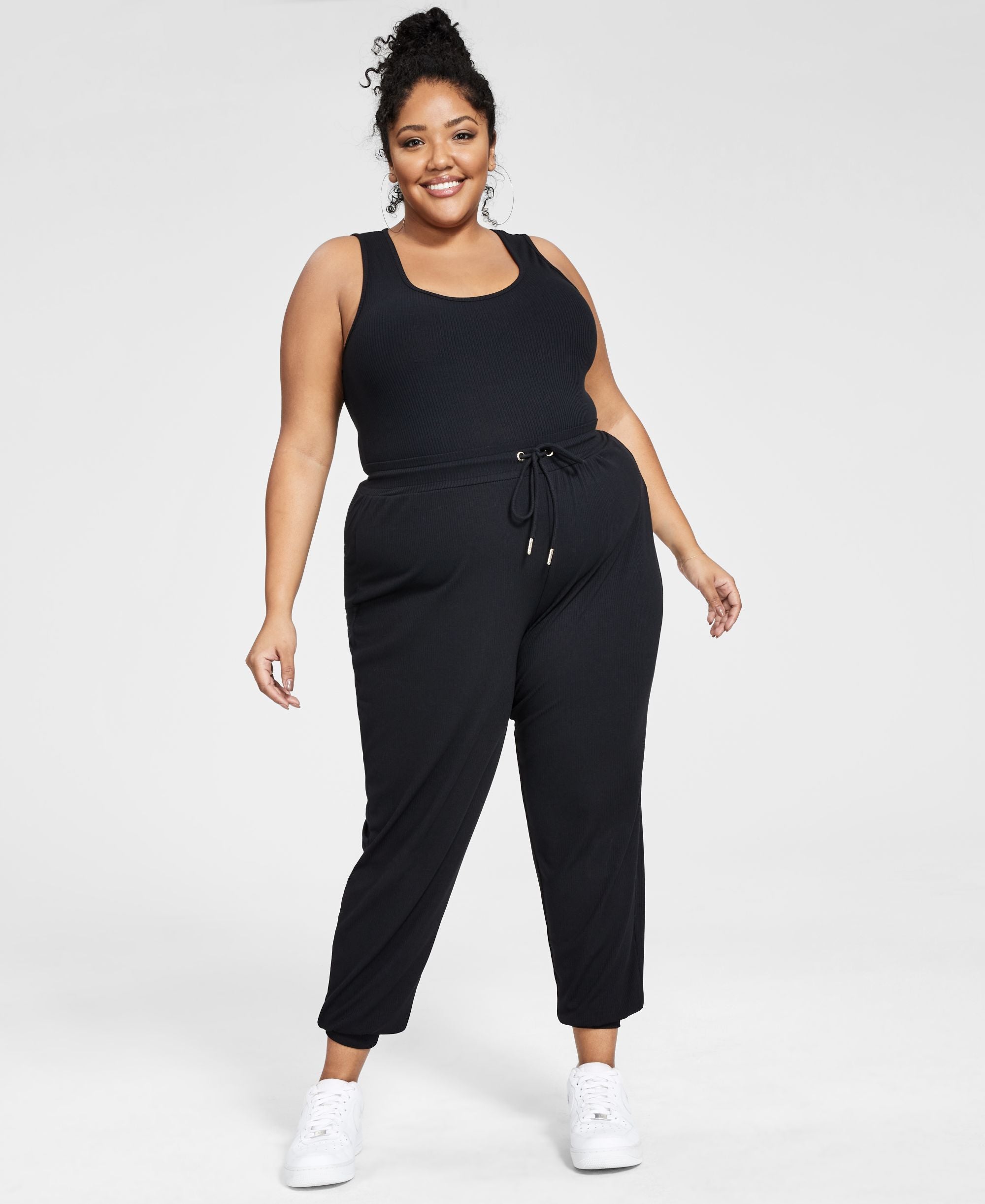 Nina Parker Trendy Plus Size Ribbed Jogger Pants