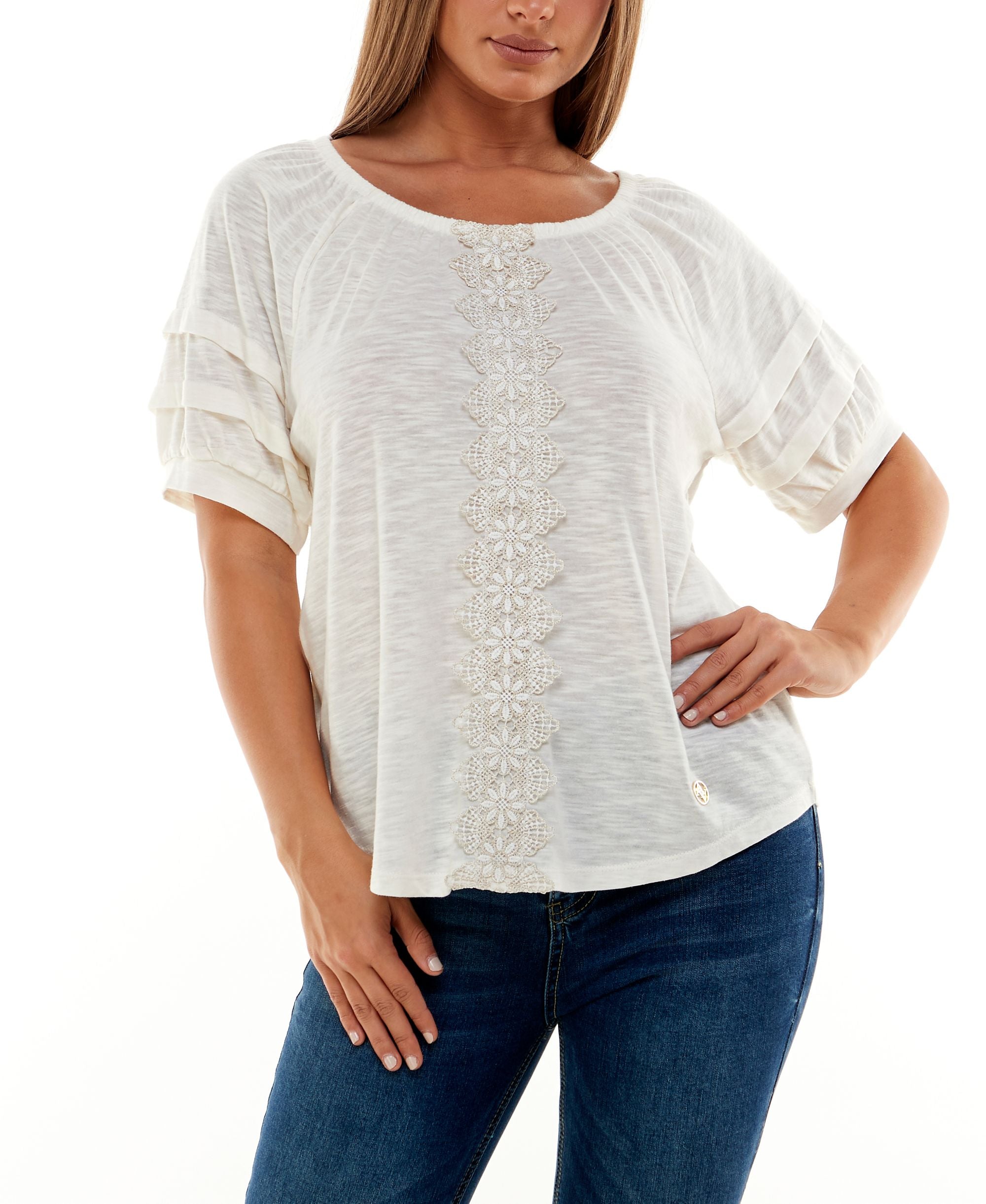 Womens Short Raglan Sleeve With Front Trim Top