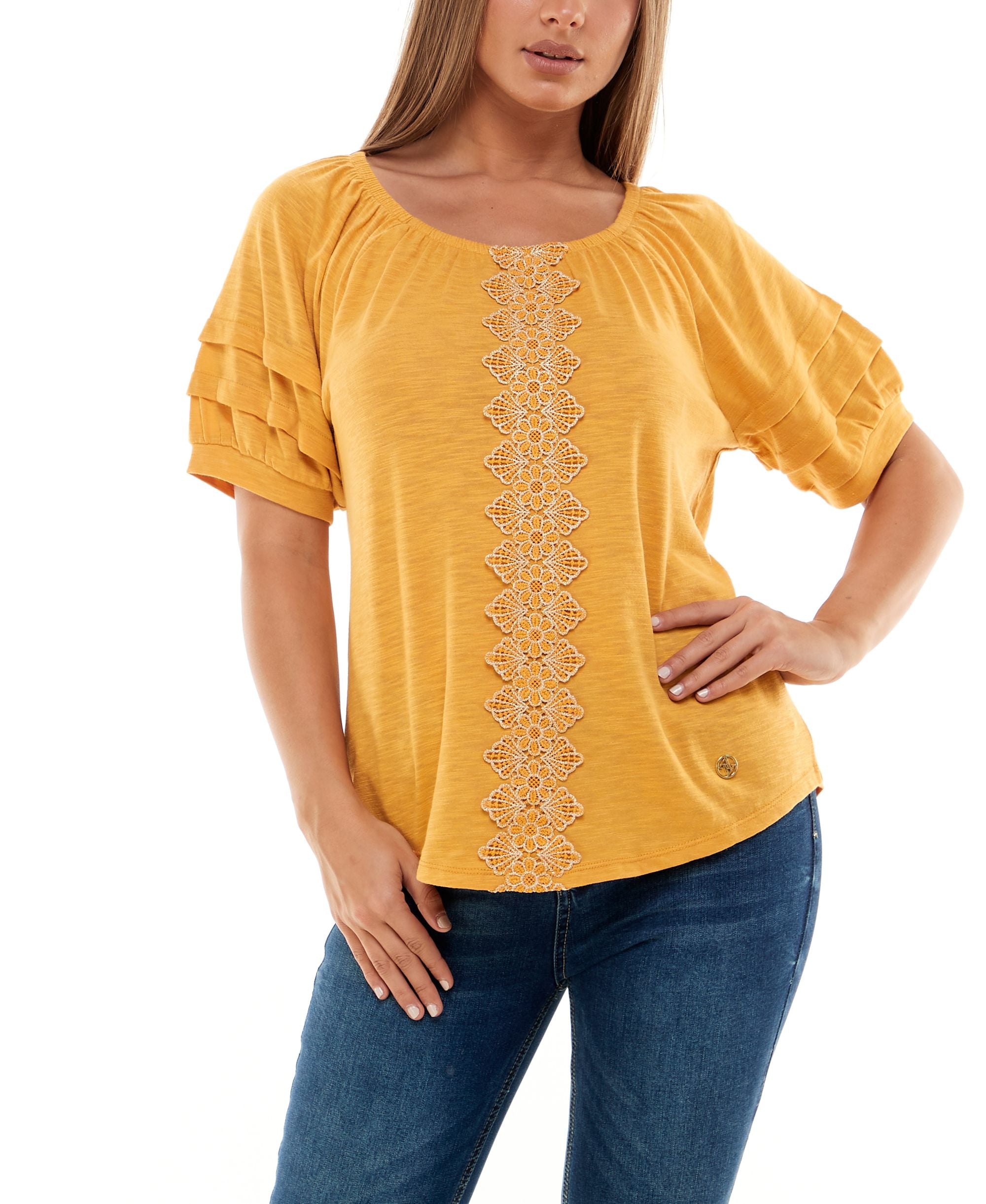 Womens Short Raglan Sleeve With Front Trim Top