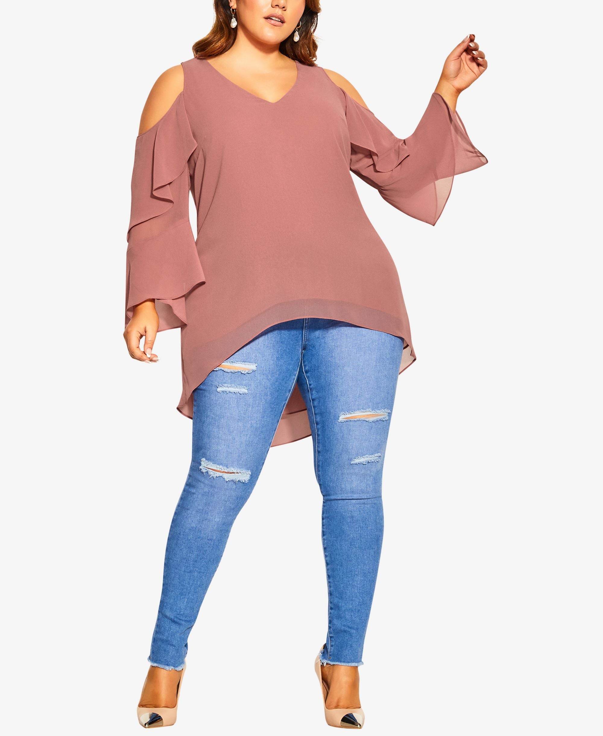 City Chic High-Low Chiffon Cold Shoulder Tunic