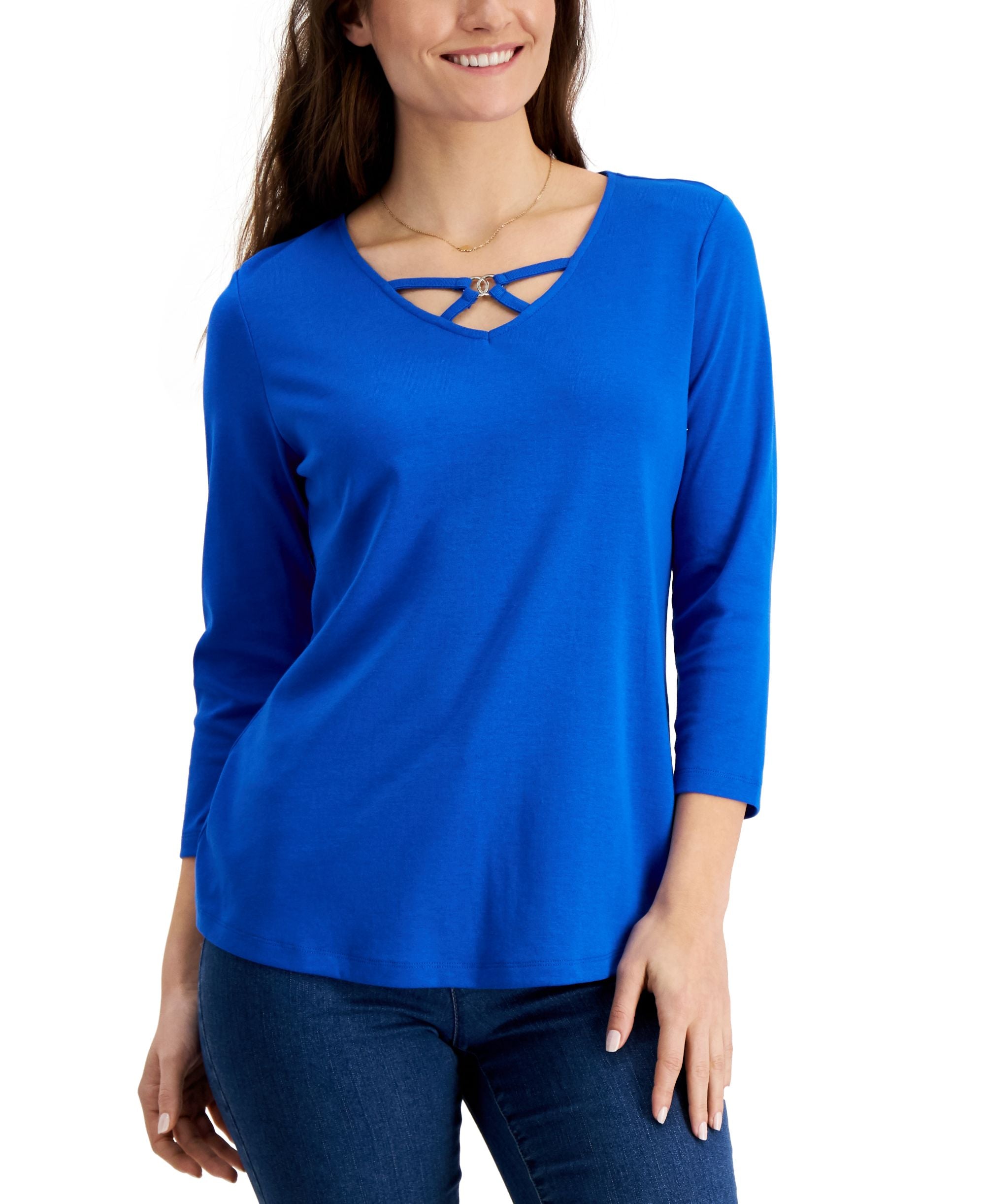 Karen Scott Petite Cotton Strappy T-Shirt