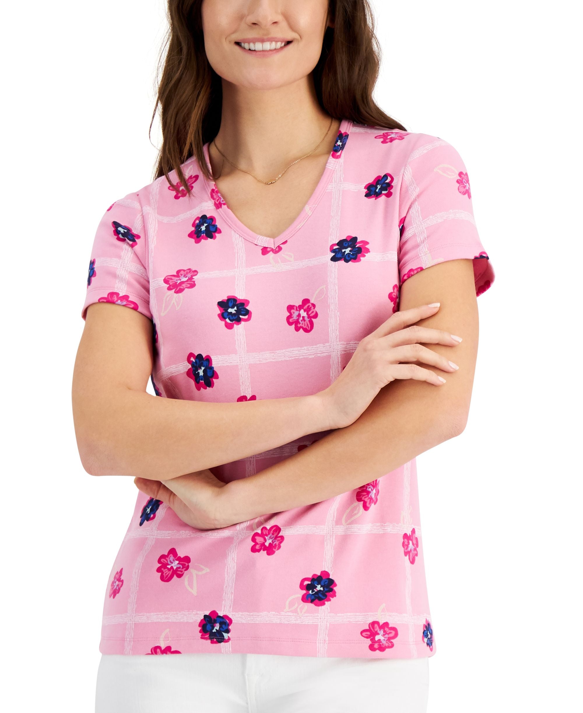 Karen Scott Garden Trelis V Neck Top