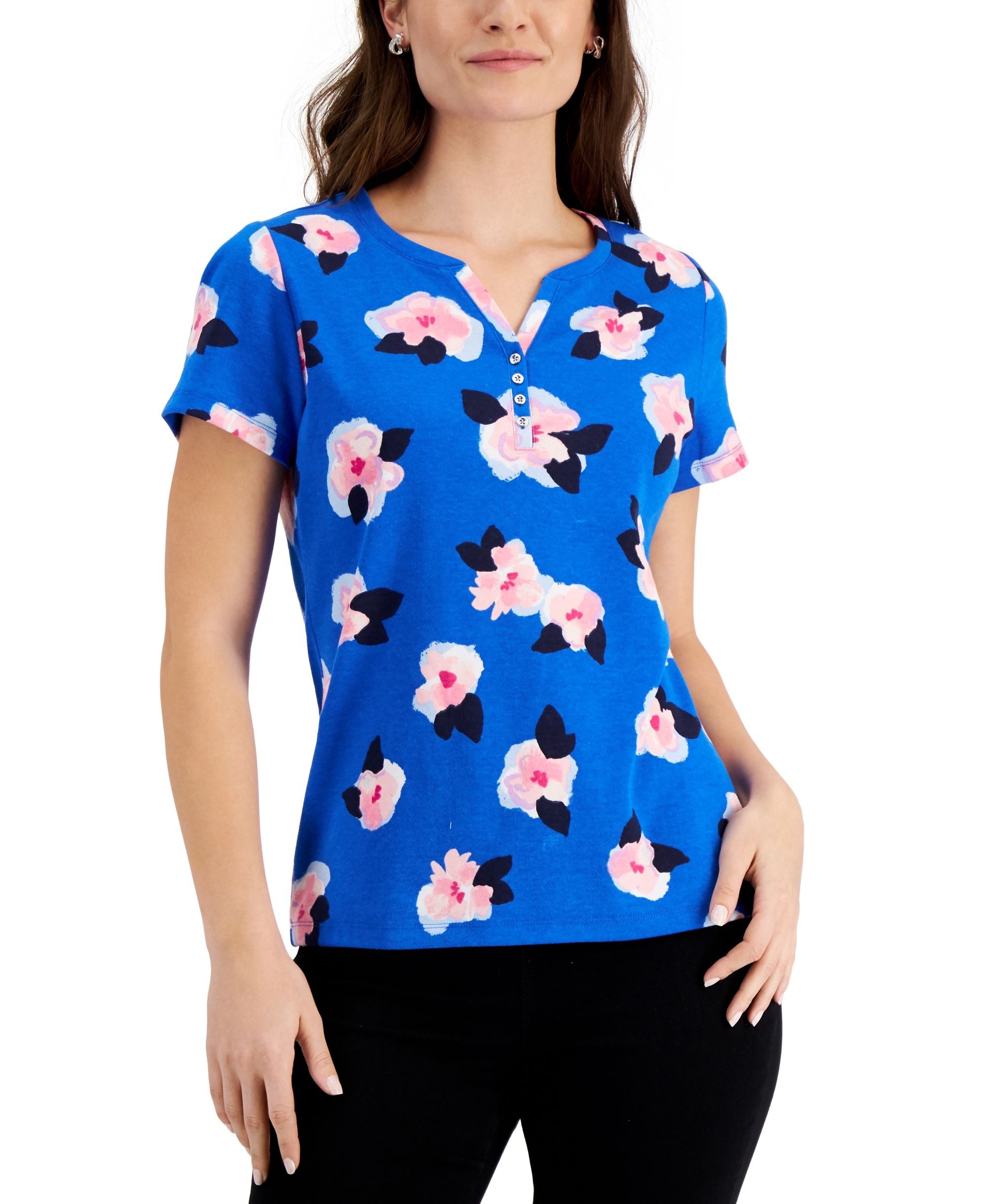 Karen Scott Petite Printed Henley Top