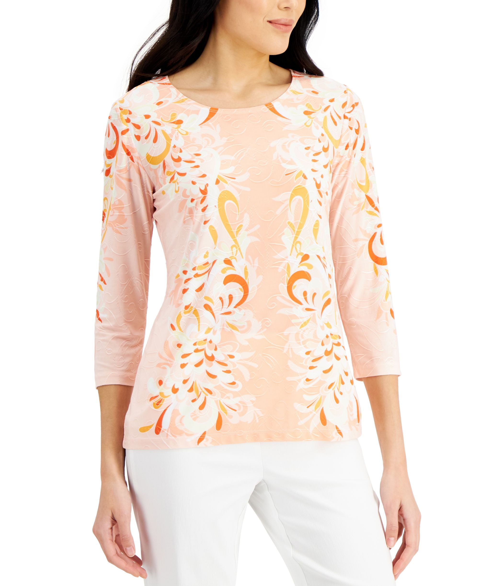JM Collection Petite Swirl Oasis Jacquard Top