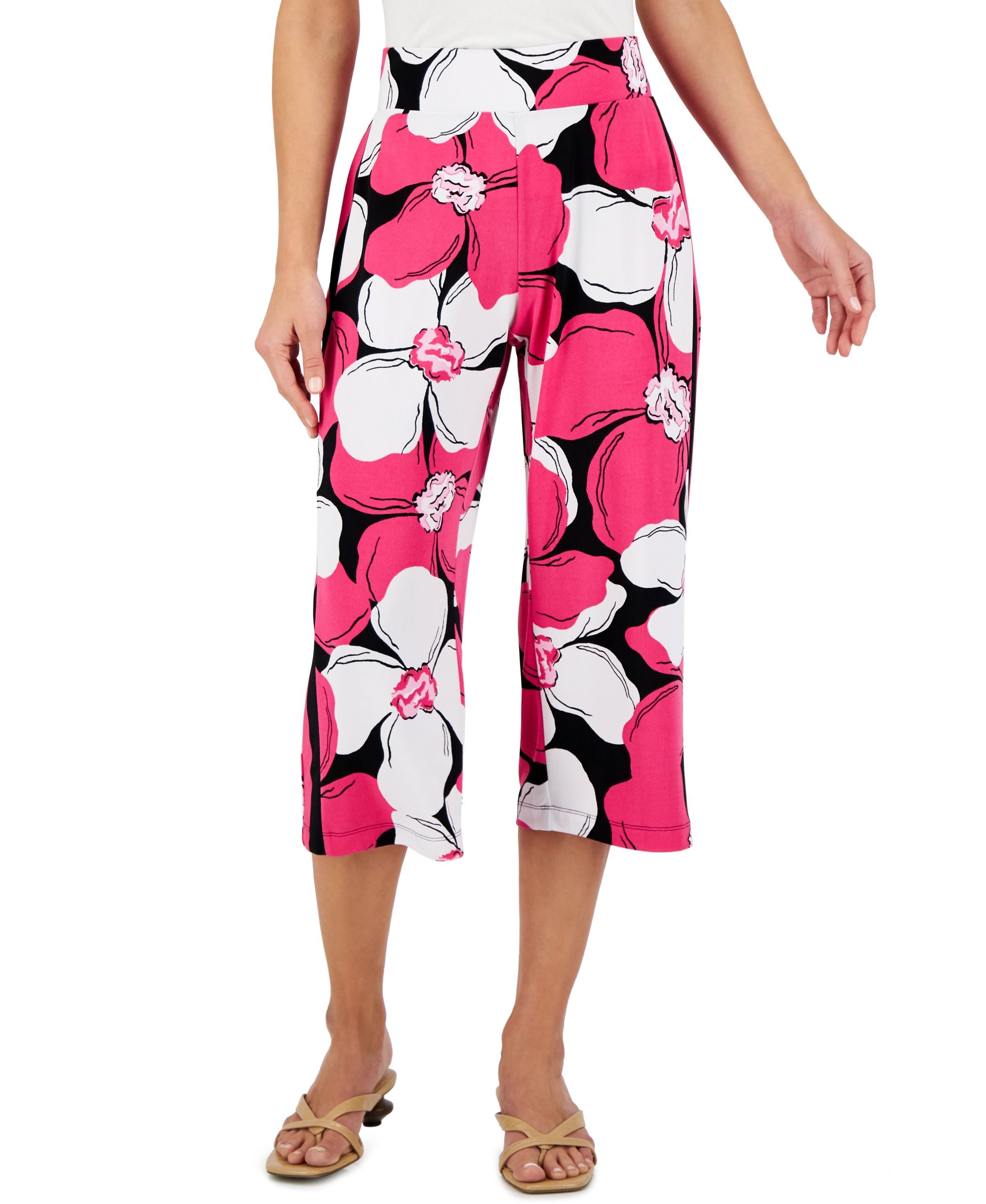 JM Collection Petite Cropped Floral Print Lounge Pants