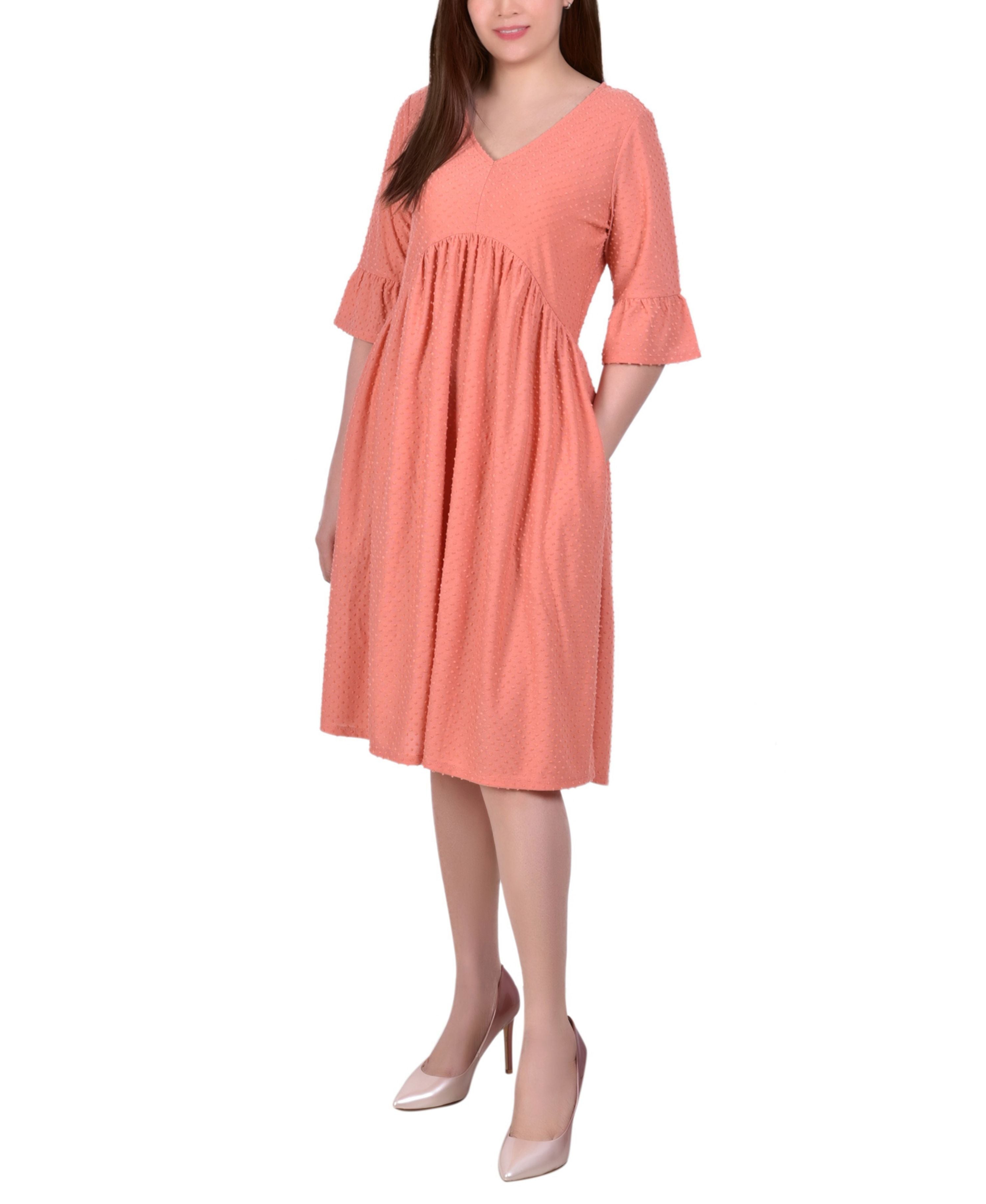 Petite Elbow Sleeve Swiss Dot Empire Dress