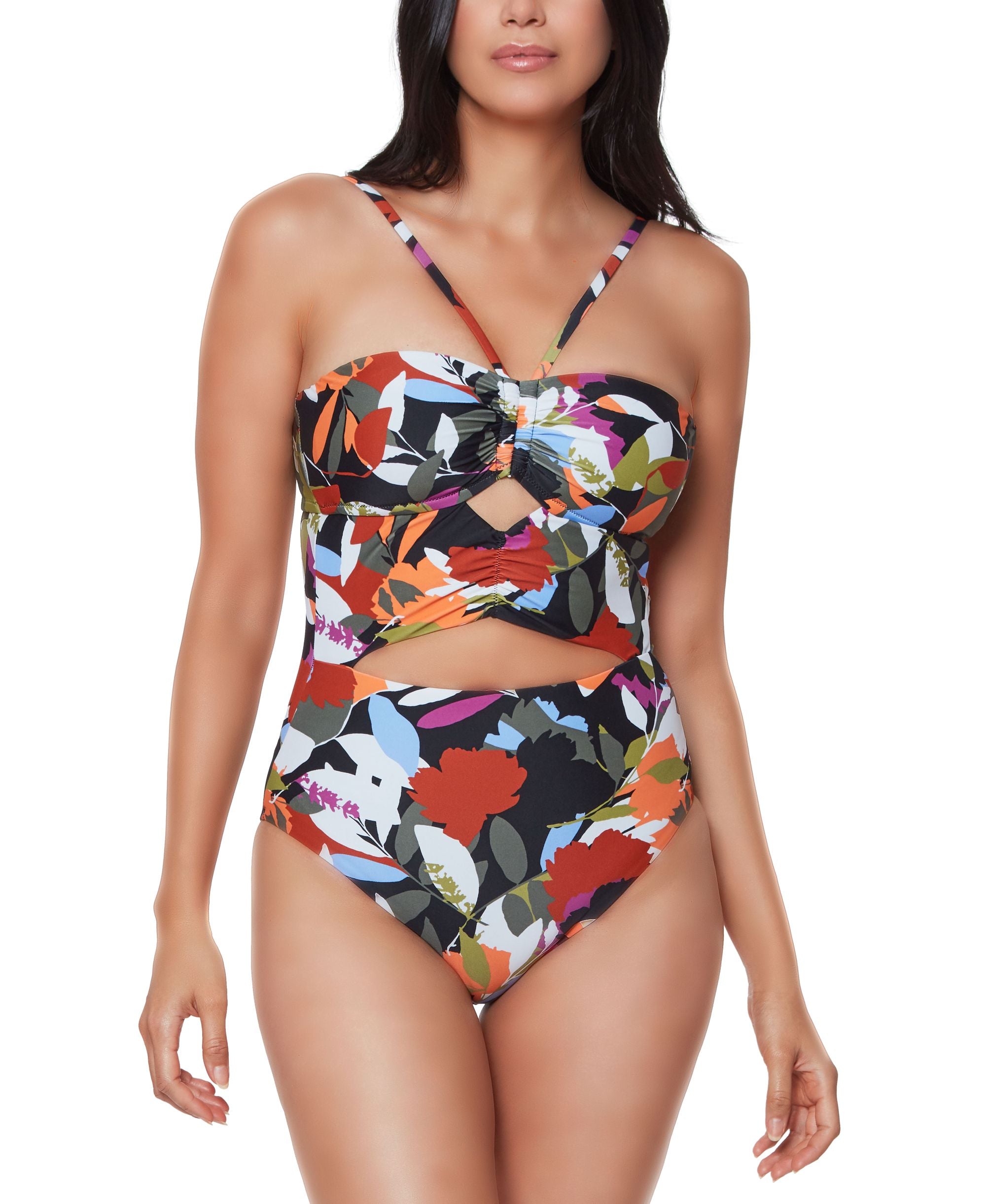 Printed Bandeau Cutout One-Piece Swimsuit