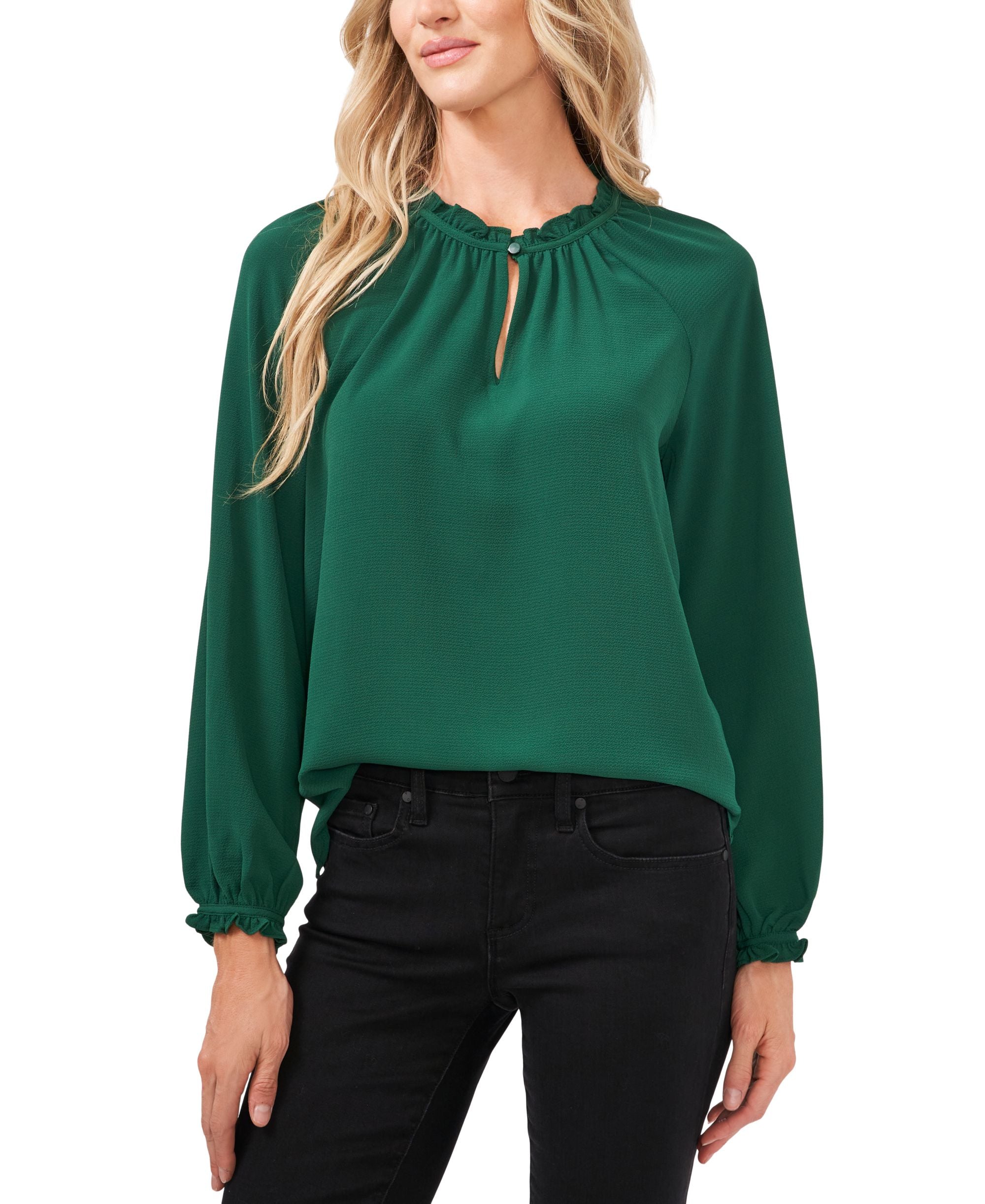 Cece Ruffle Detail Keyhole Blouse
