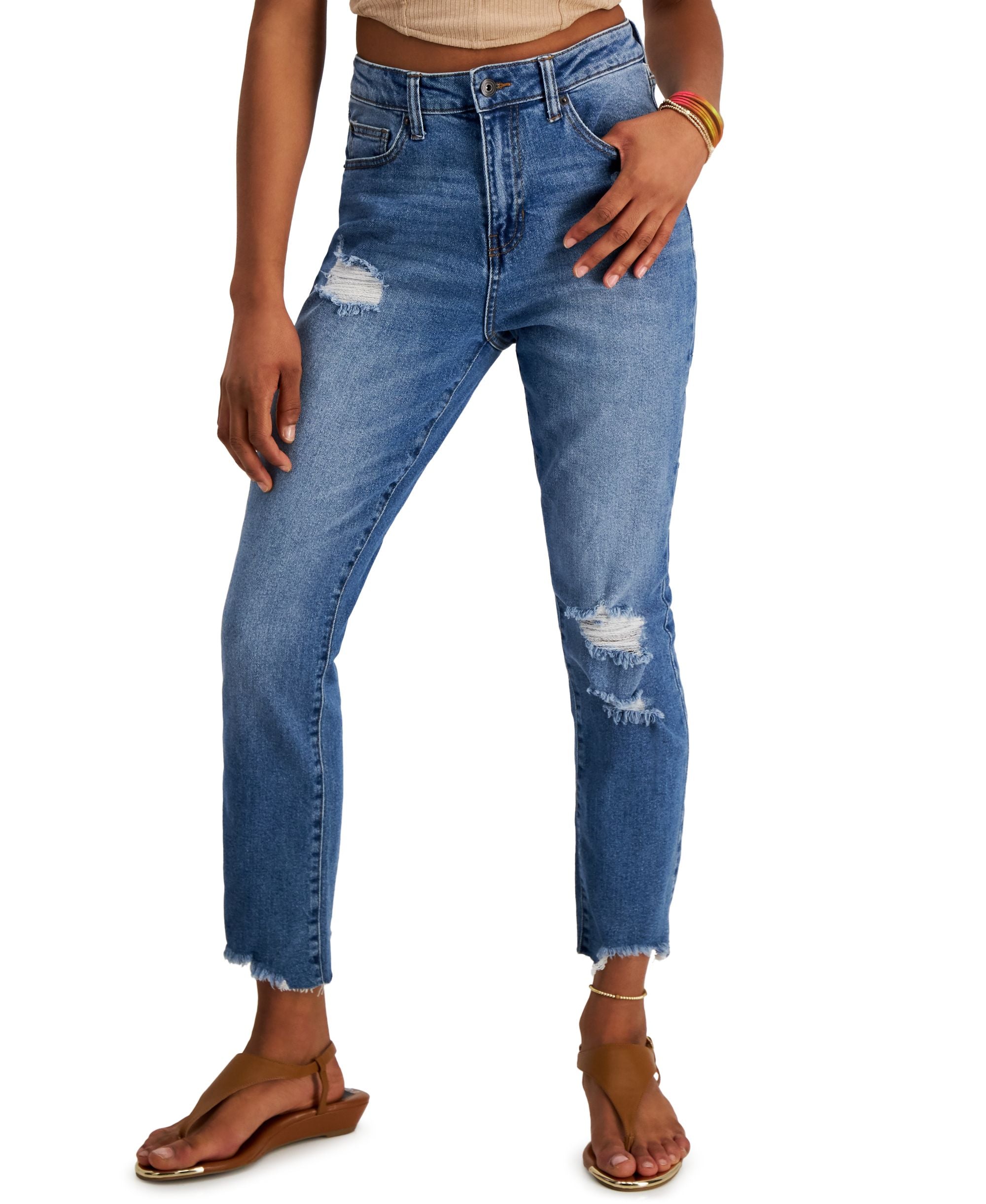 Juniors' Distressed Straight-Leg Ankle Jeans