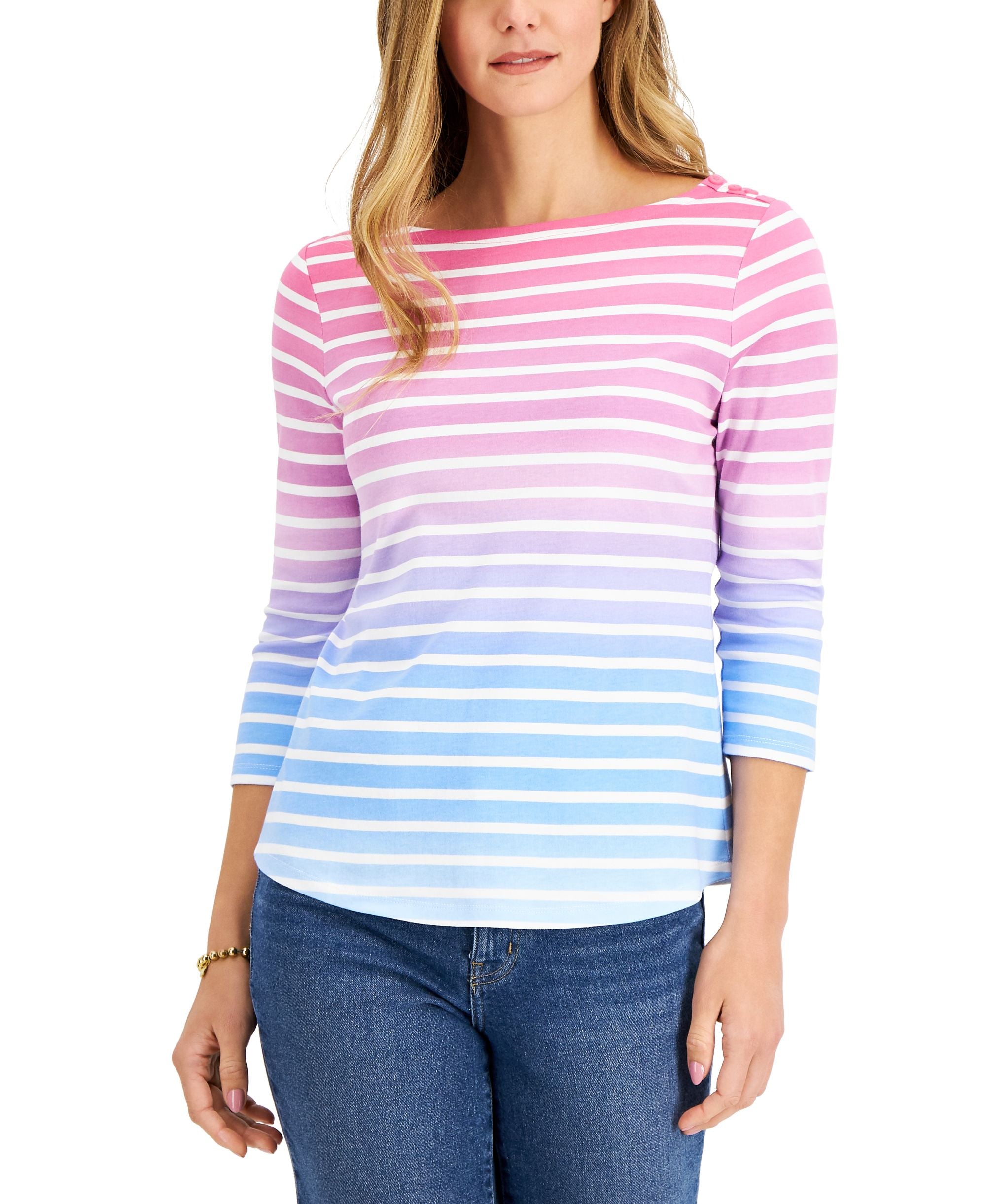 Charter Club Pima Cotton Striped Boat Neck Top