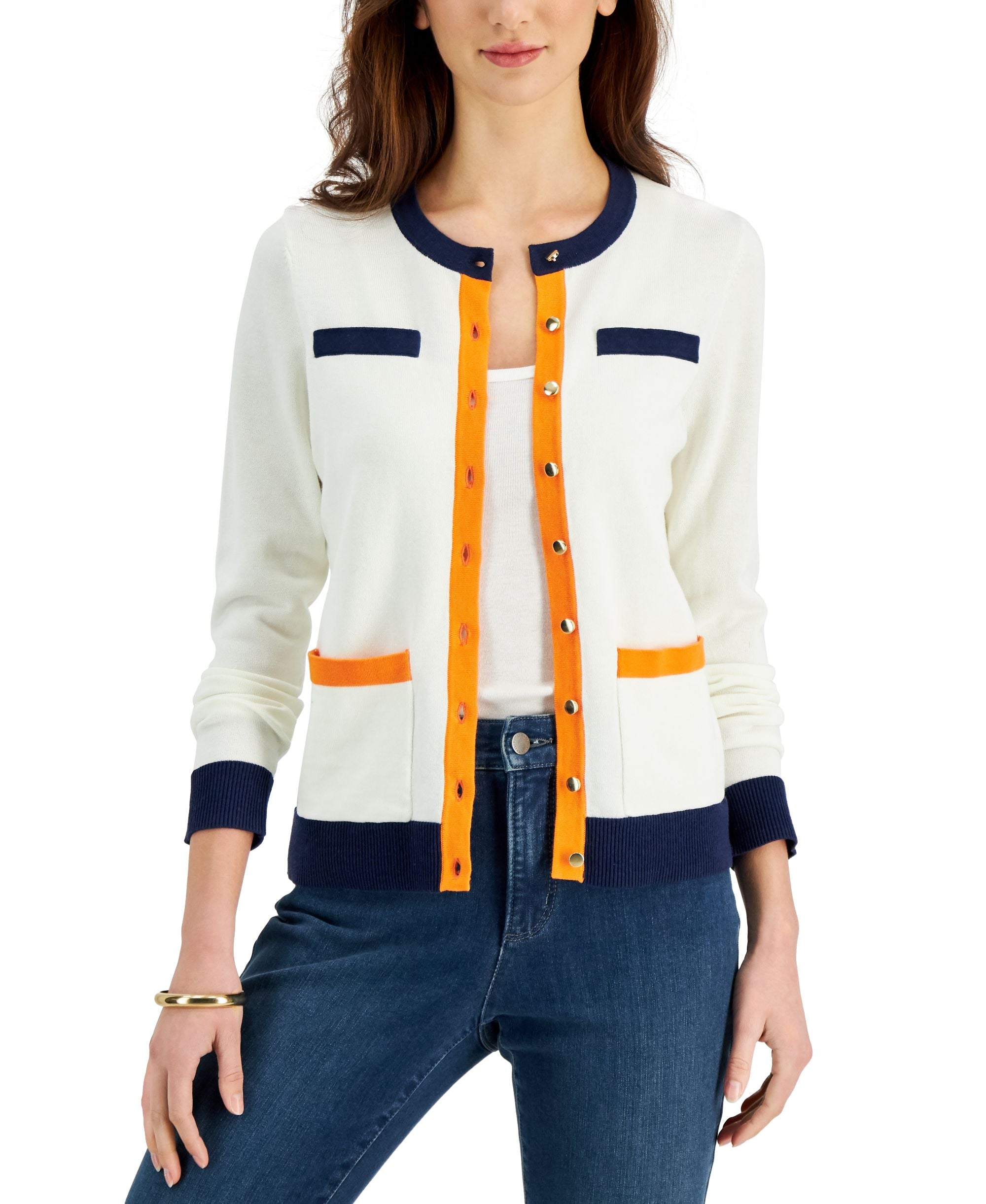 Colorblocked Button Cardigan