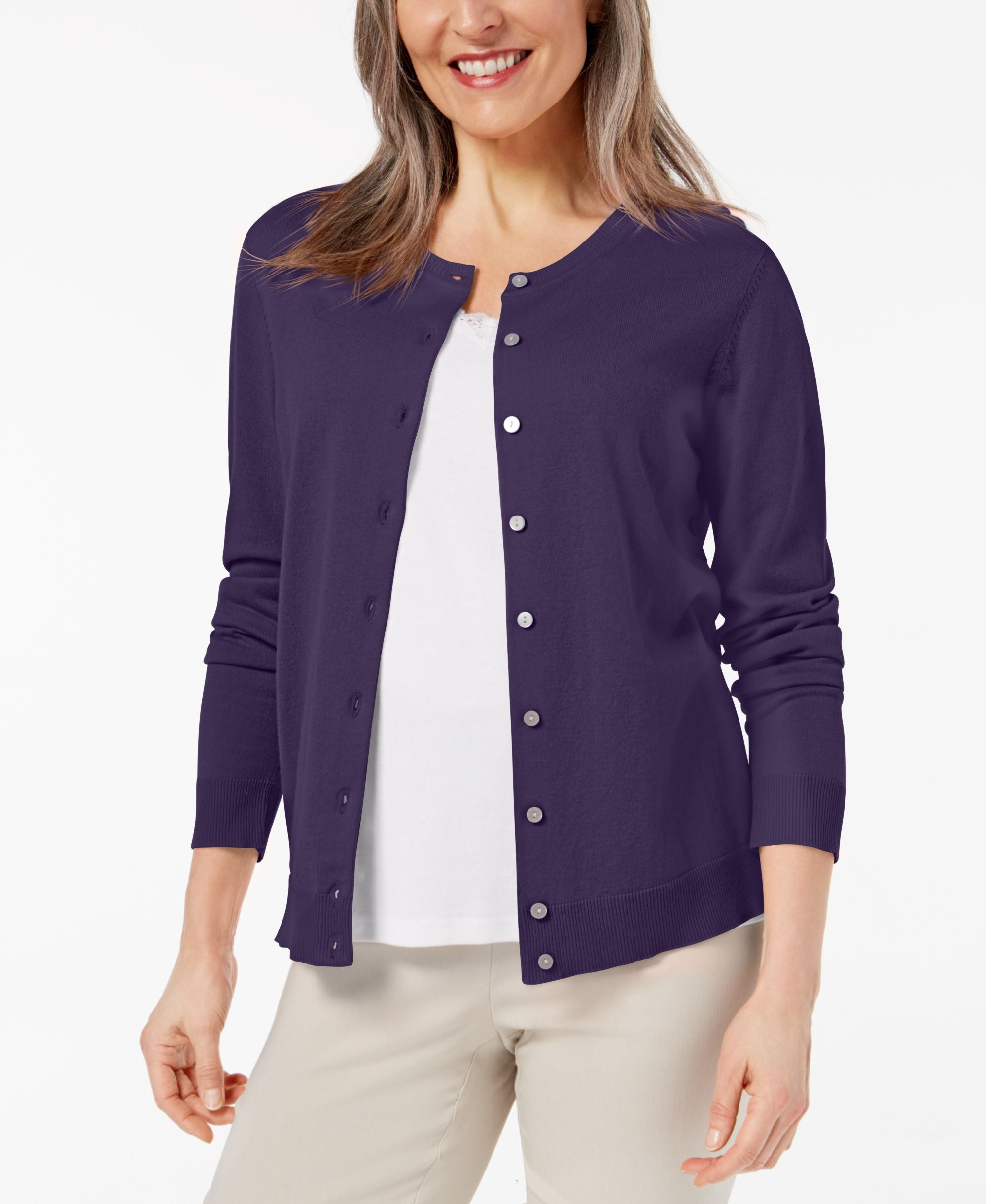Karen Scott Crew Neck Cardigan