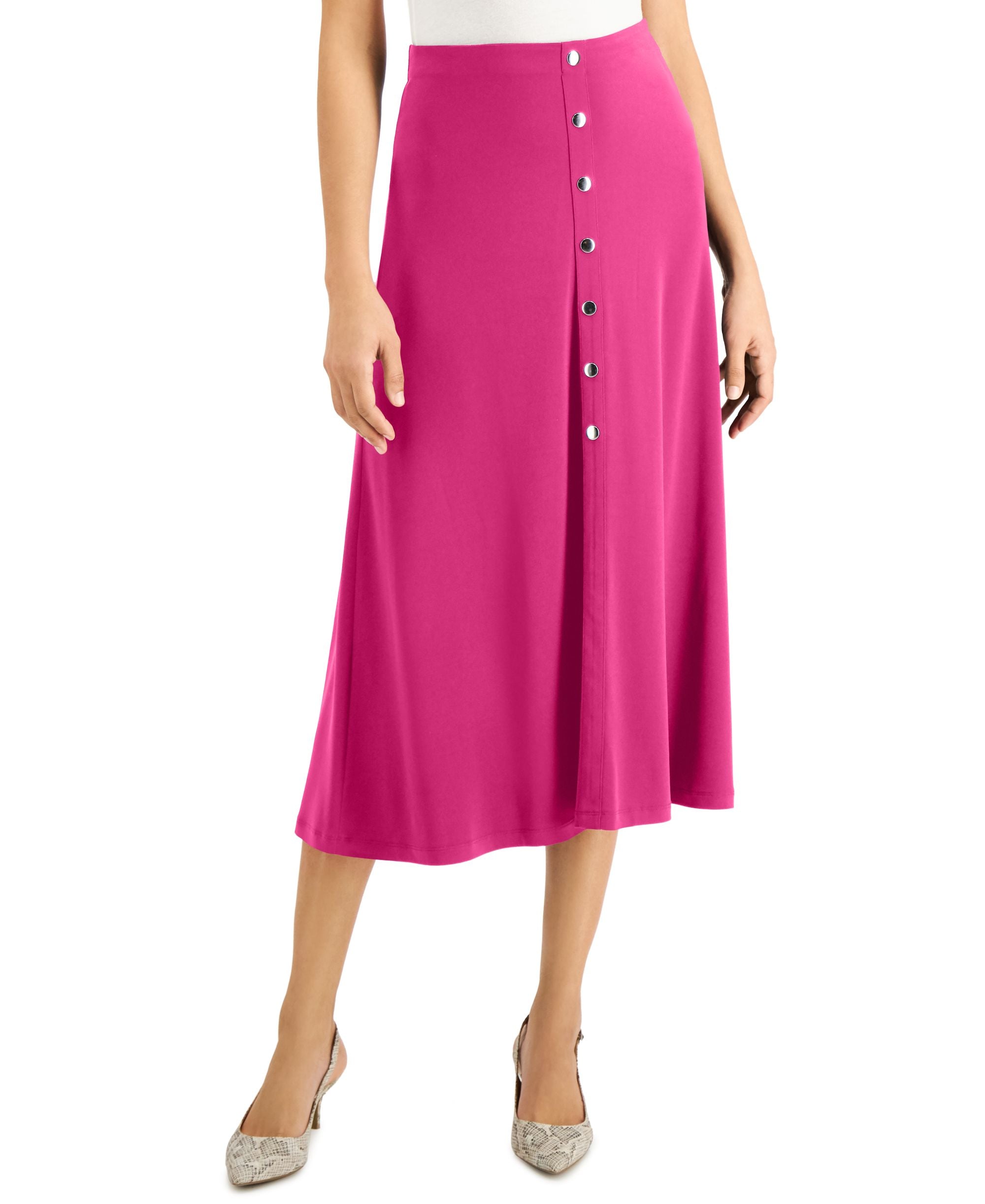 JM Collection Solid Button-Front Midi Skirt