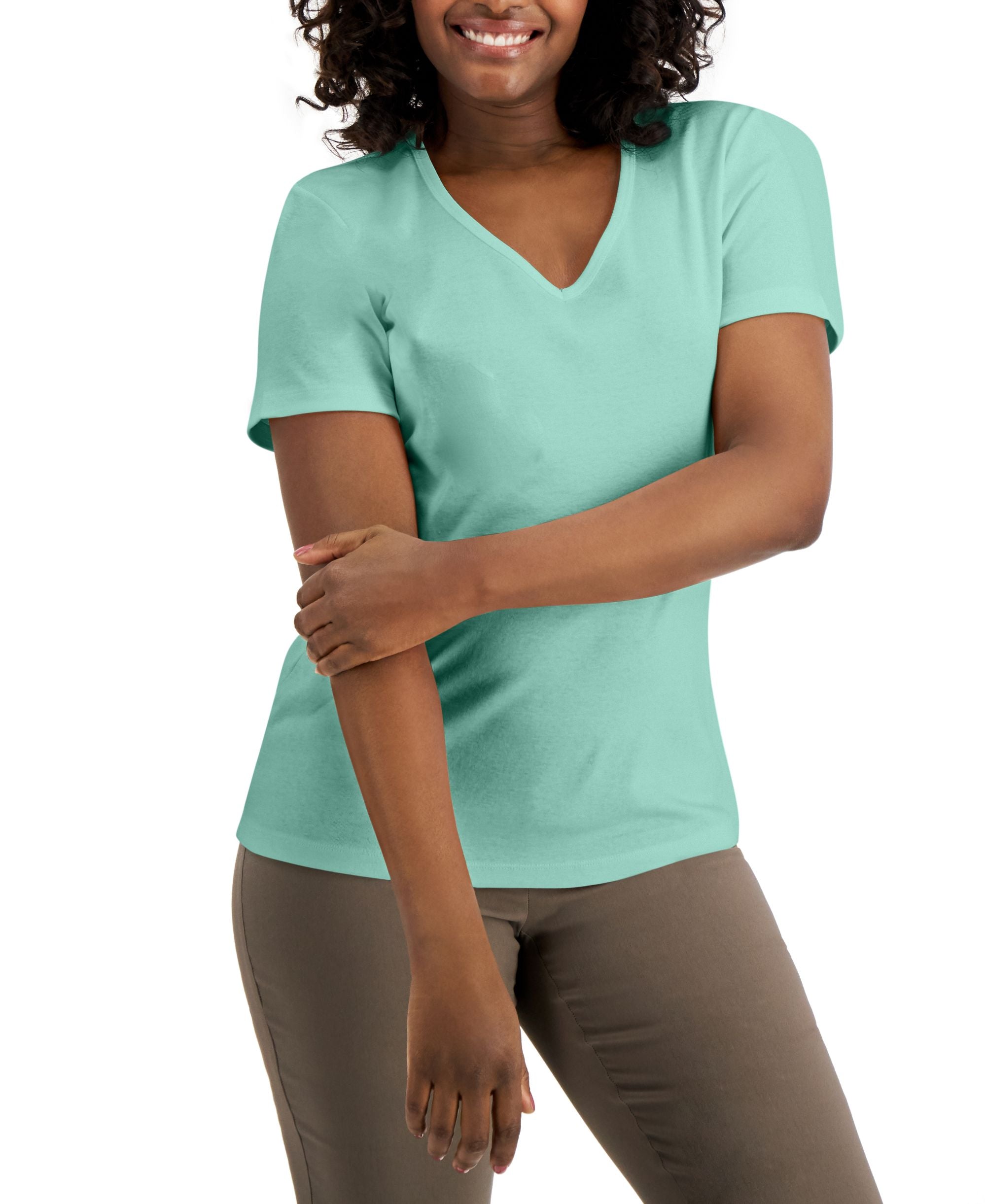 Cotton V-Neck Short Sleeve Top