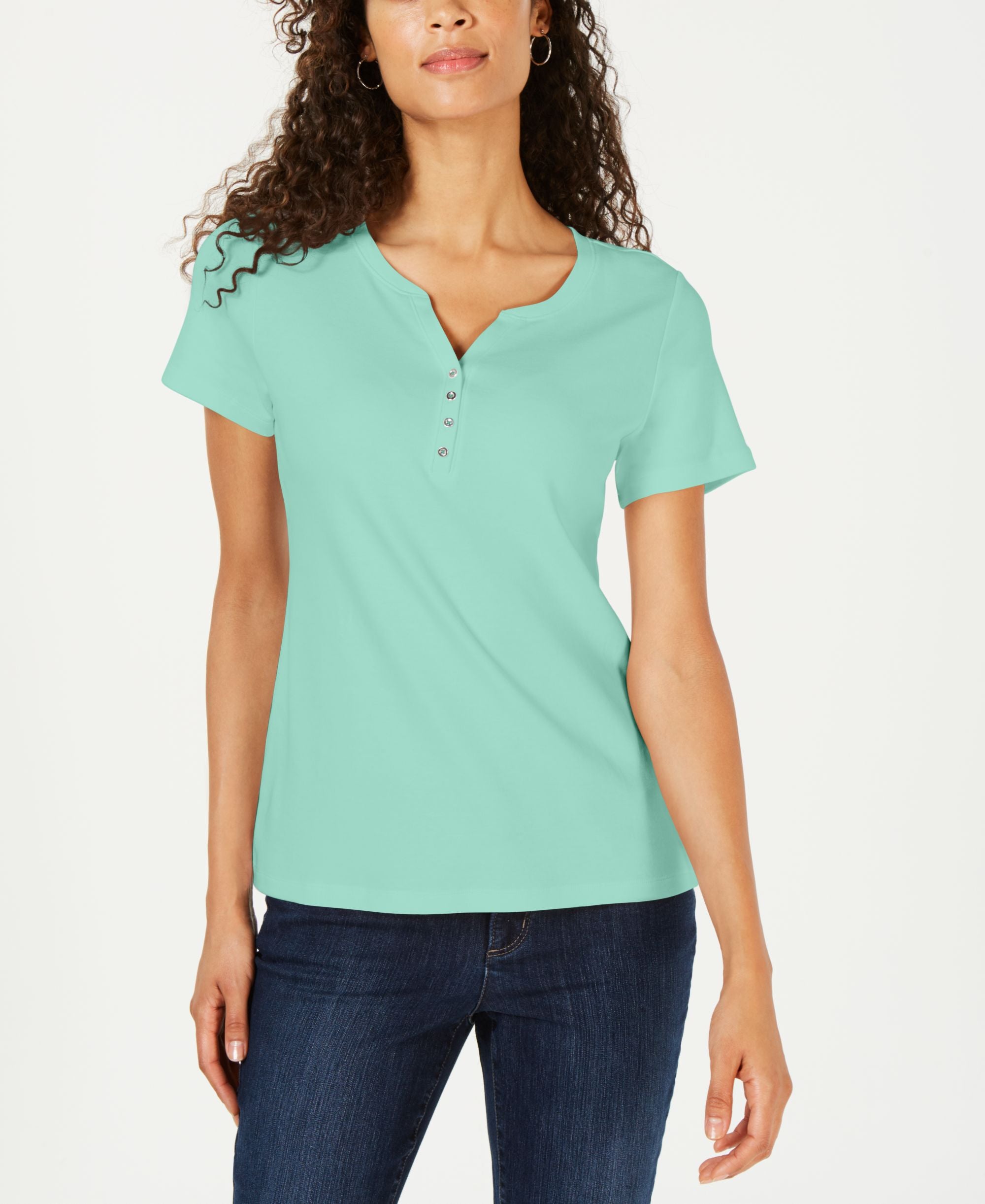 Karen Scott Petite Cotton Henley Top