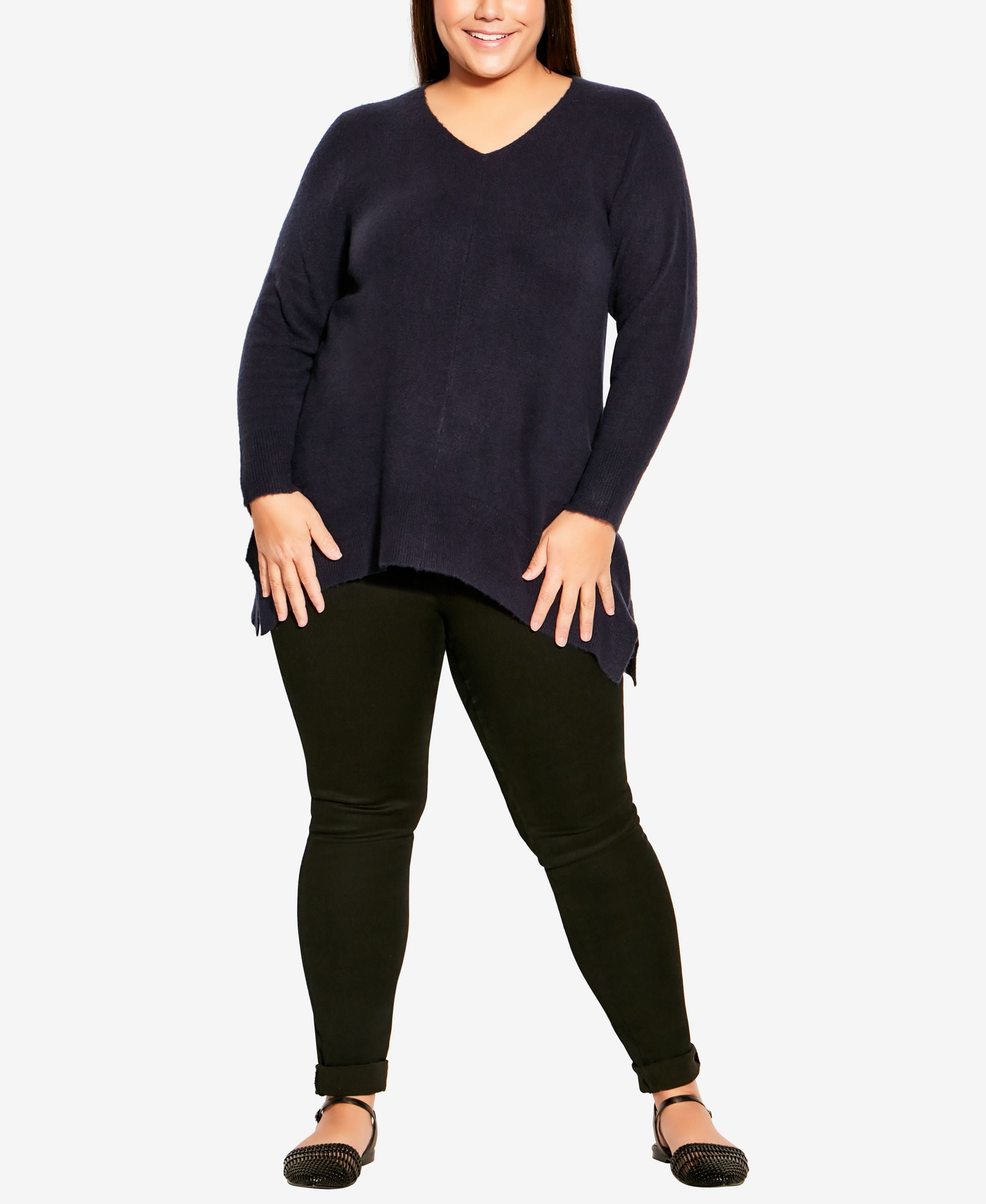 Plus Size Deep Valley V Neck Sweater