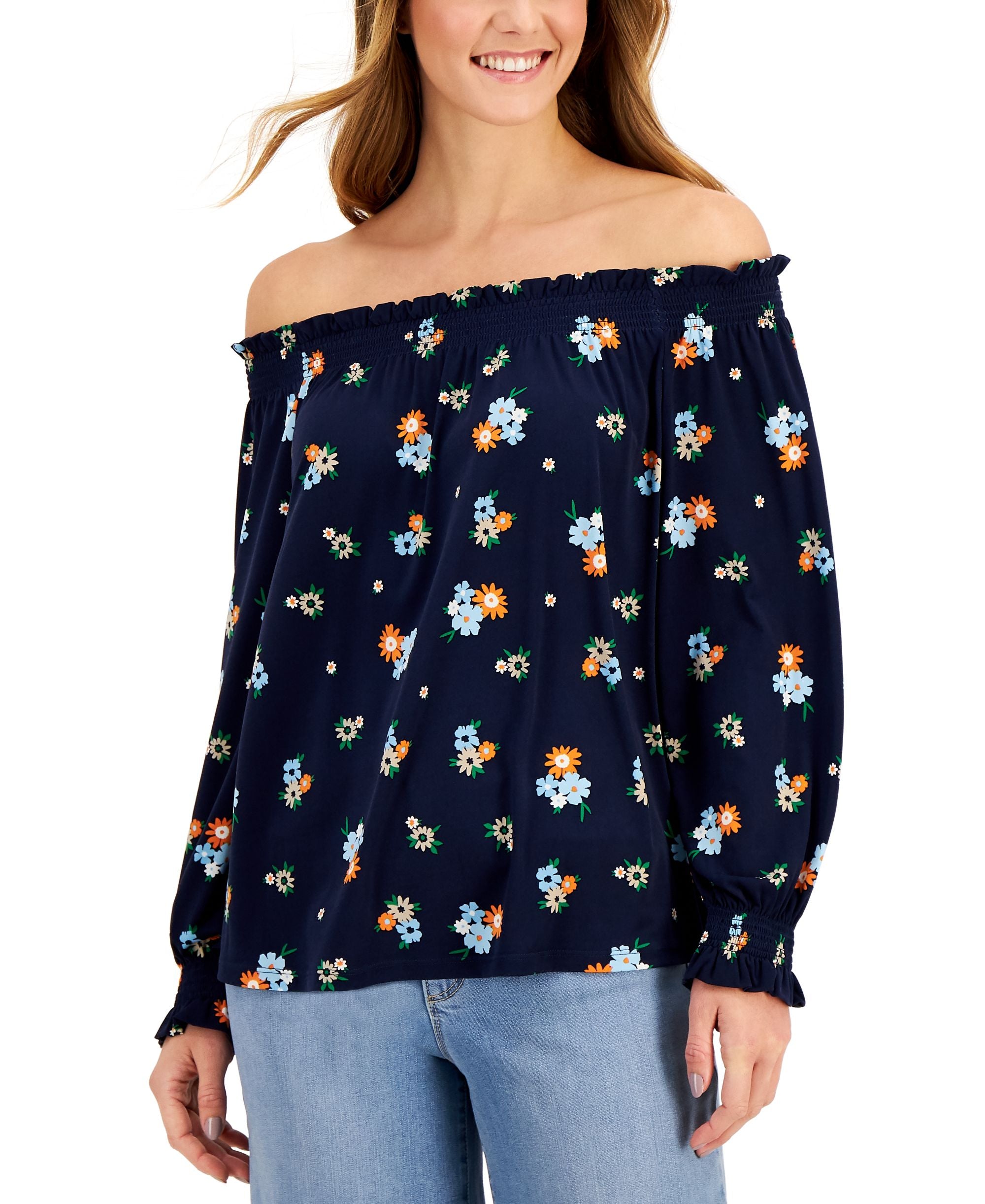 Charter Club Off-The-Shoulder Printed Top