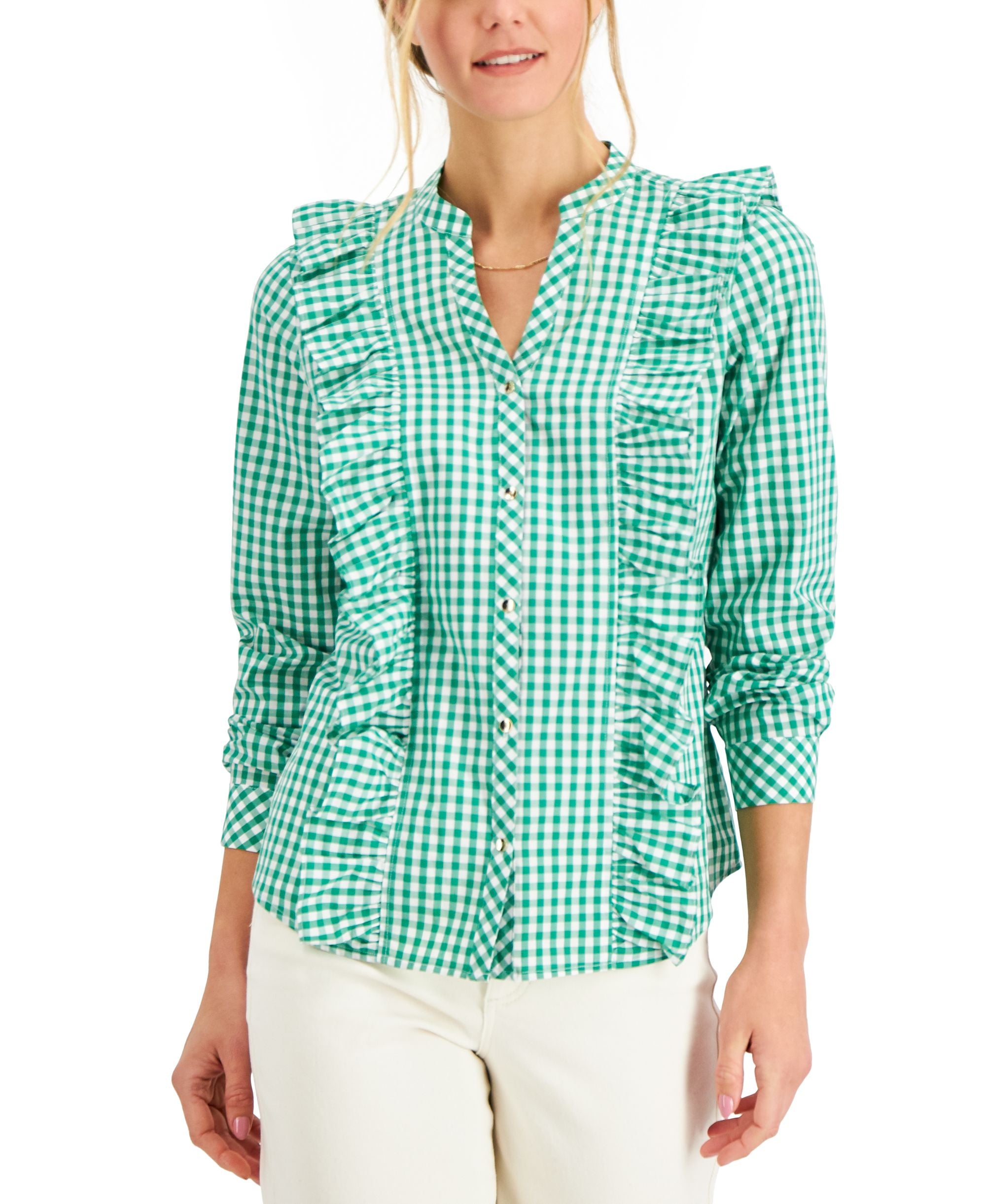 Charter Club Woven Long Sleeve Ruffled Top