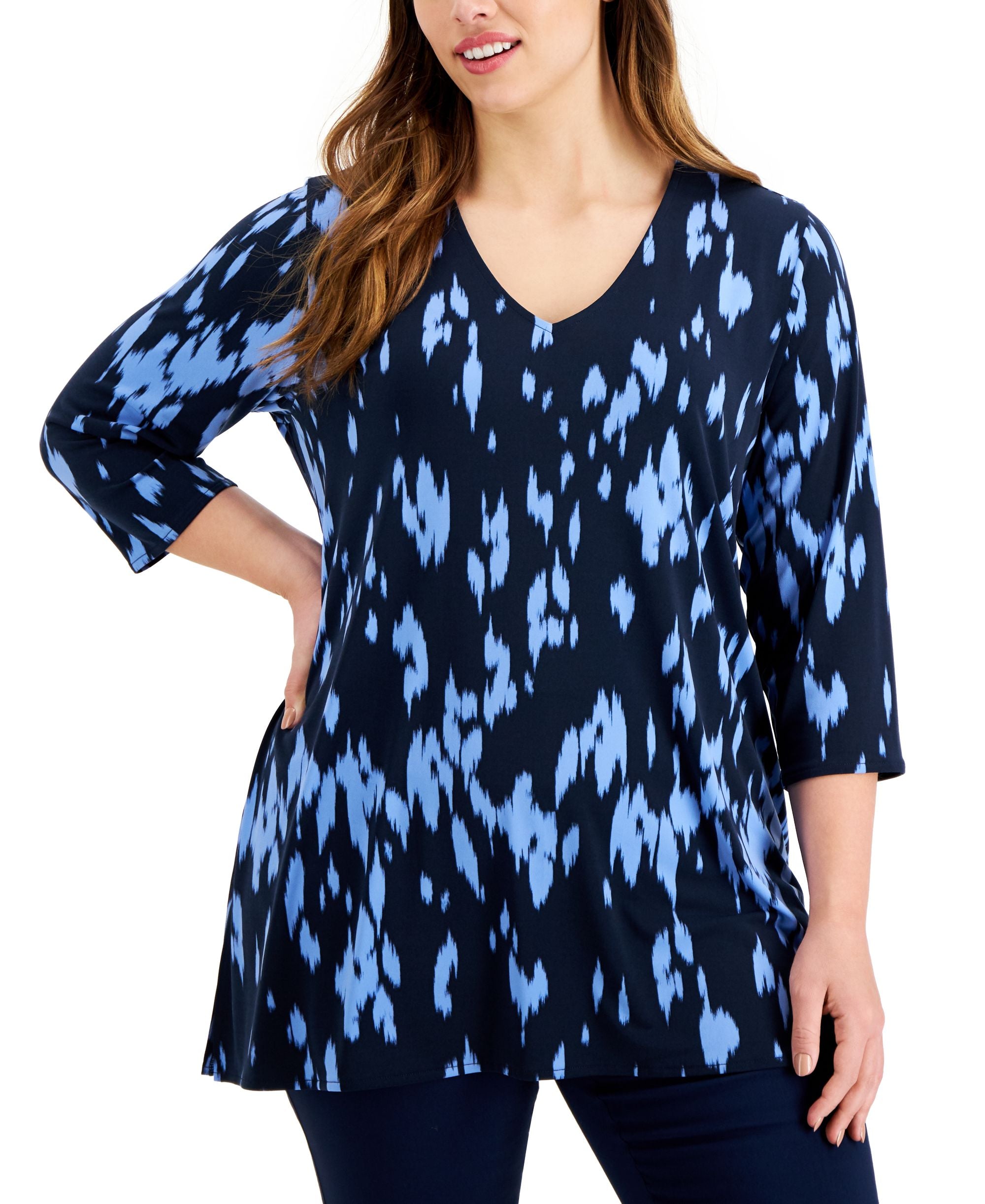 Alfani Plus Size Printed 3/4 Sleeve Top