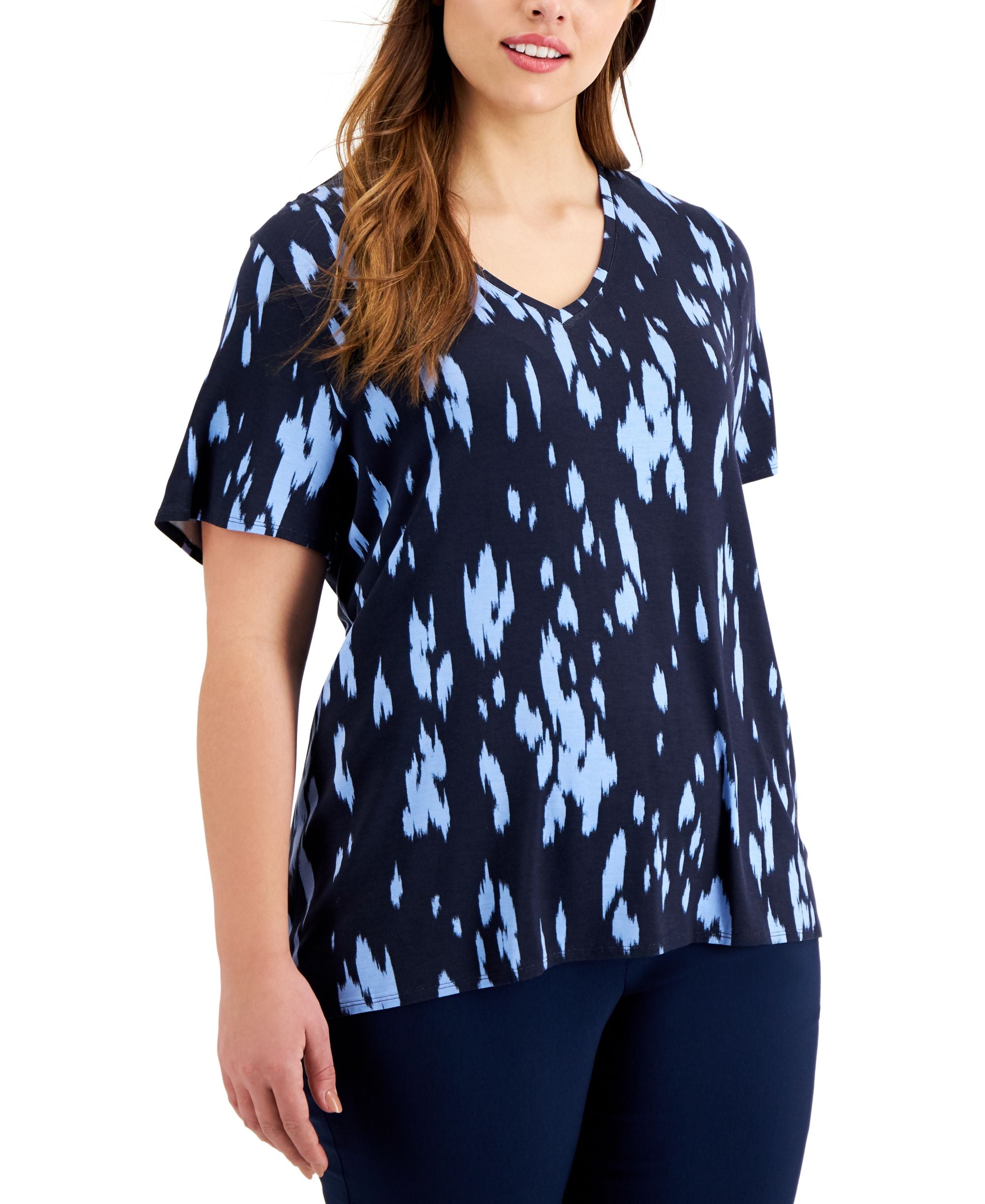 Alfani Plus Size Printed V Neck T-Shirt