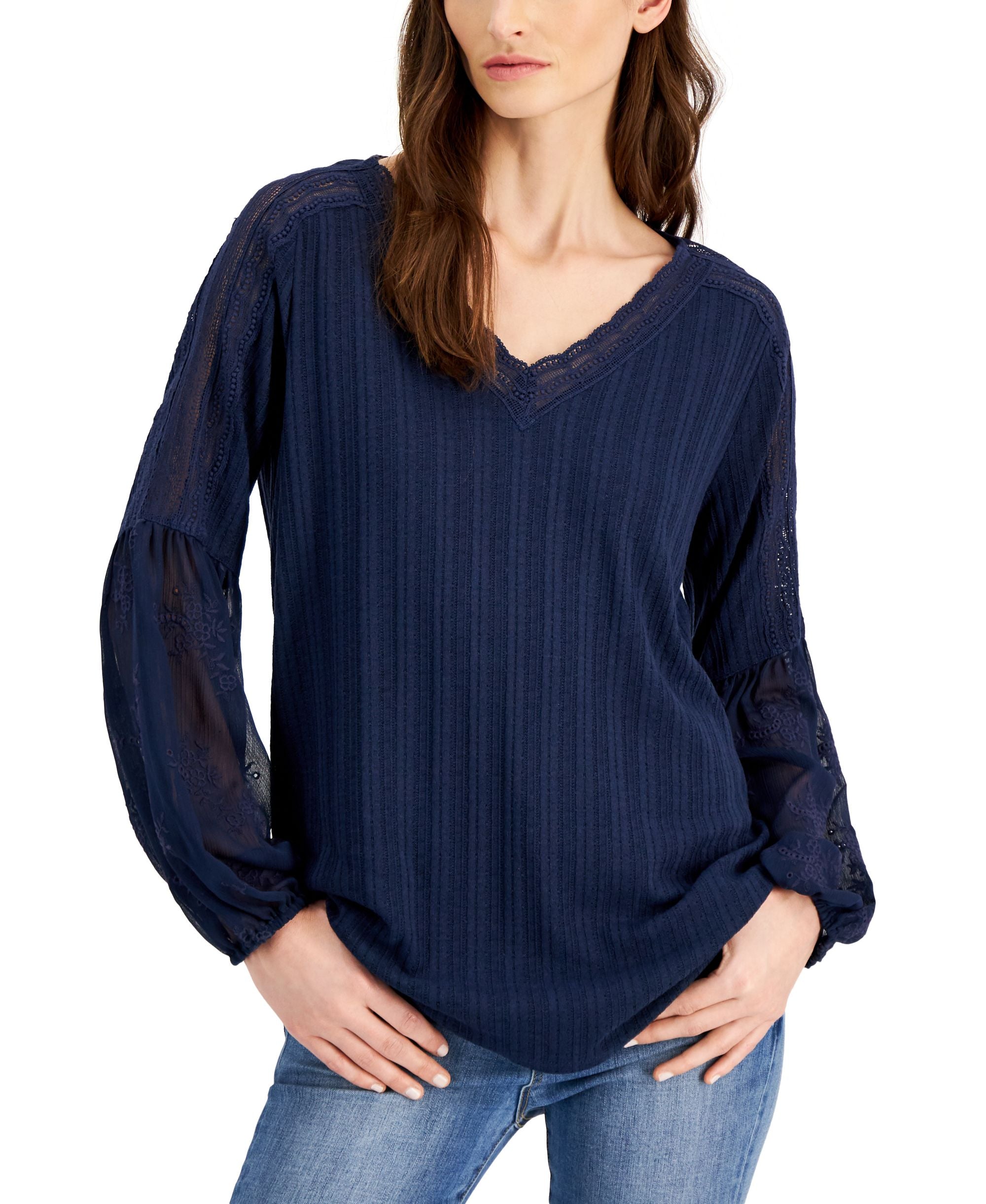 Fever Embroidered Knit Top