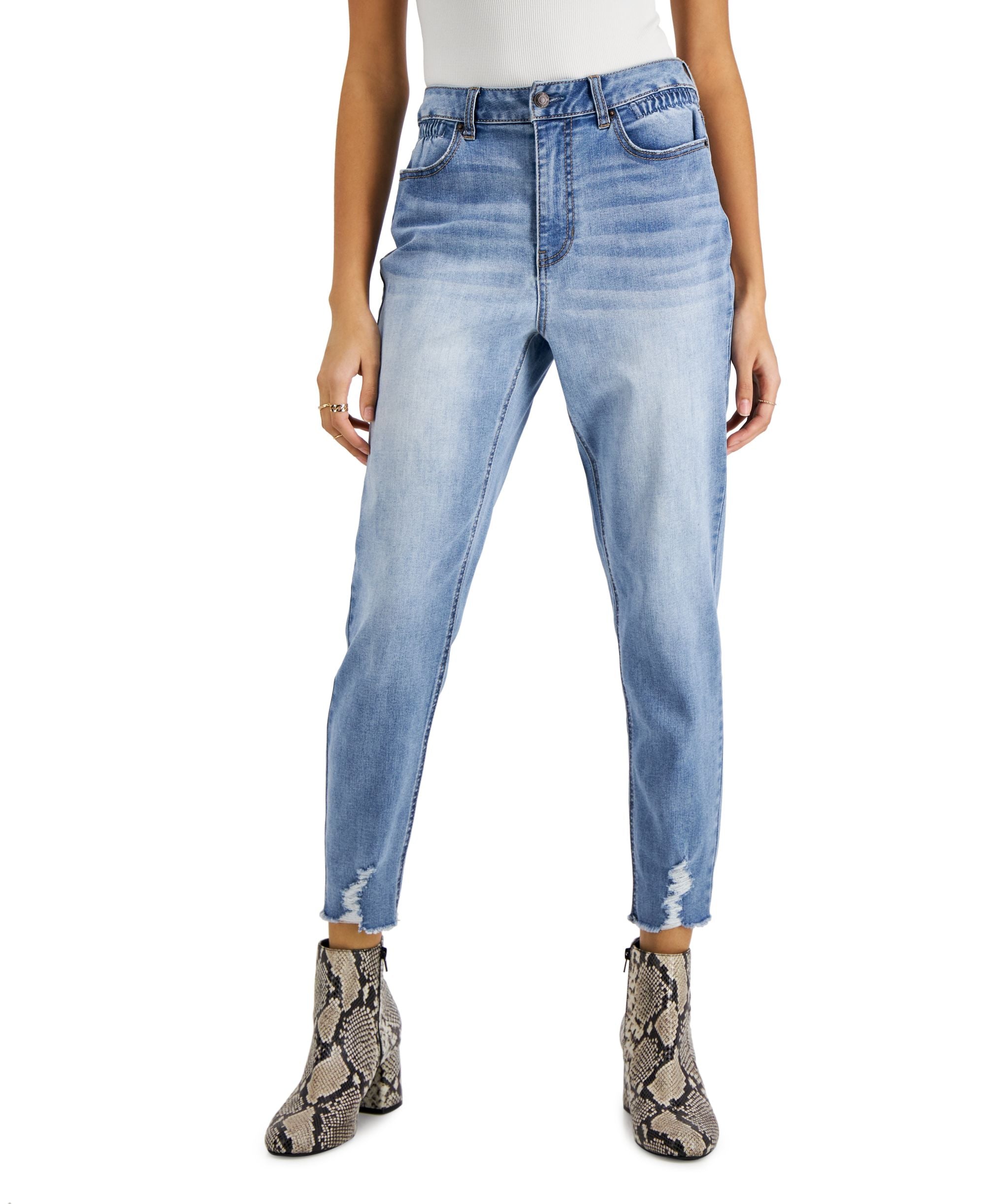 Juniors' Distressed Tapered-Leg Jeans