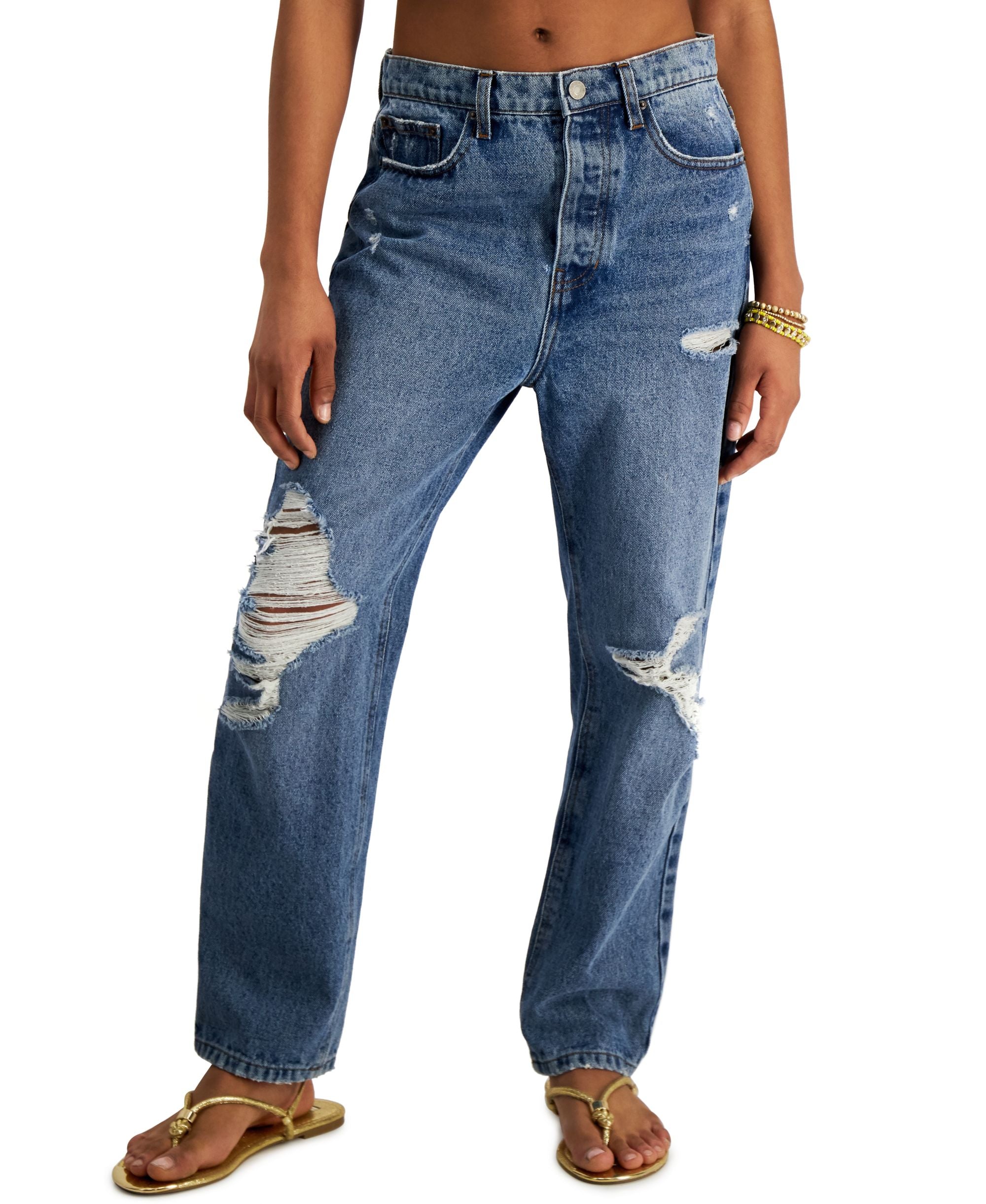 Juniors' 90s Distressed Cotton Straight-Leg Jeans