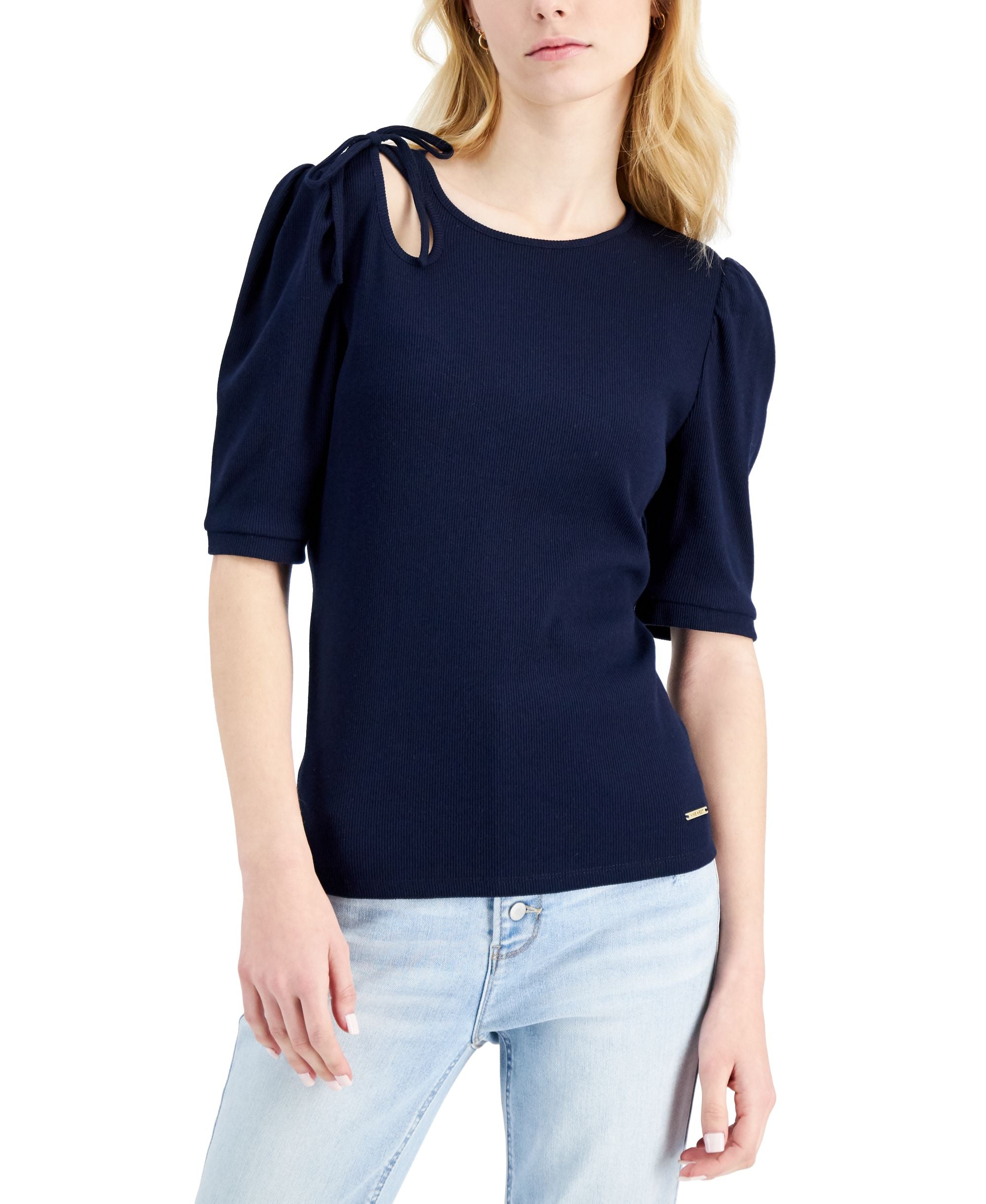 Nine West Elbow-Sleeve Ribbed Top