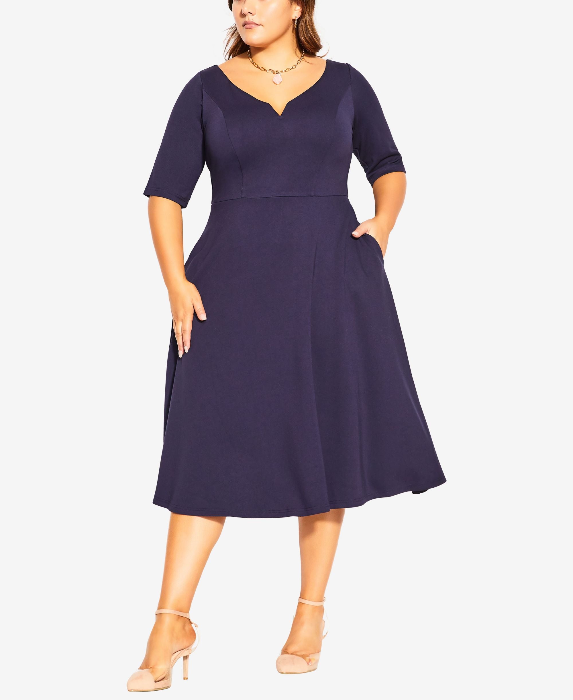 City Chic Trendy Plus Size Cute Girl Elbow Sleeve Dress