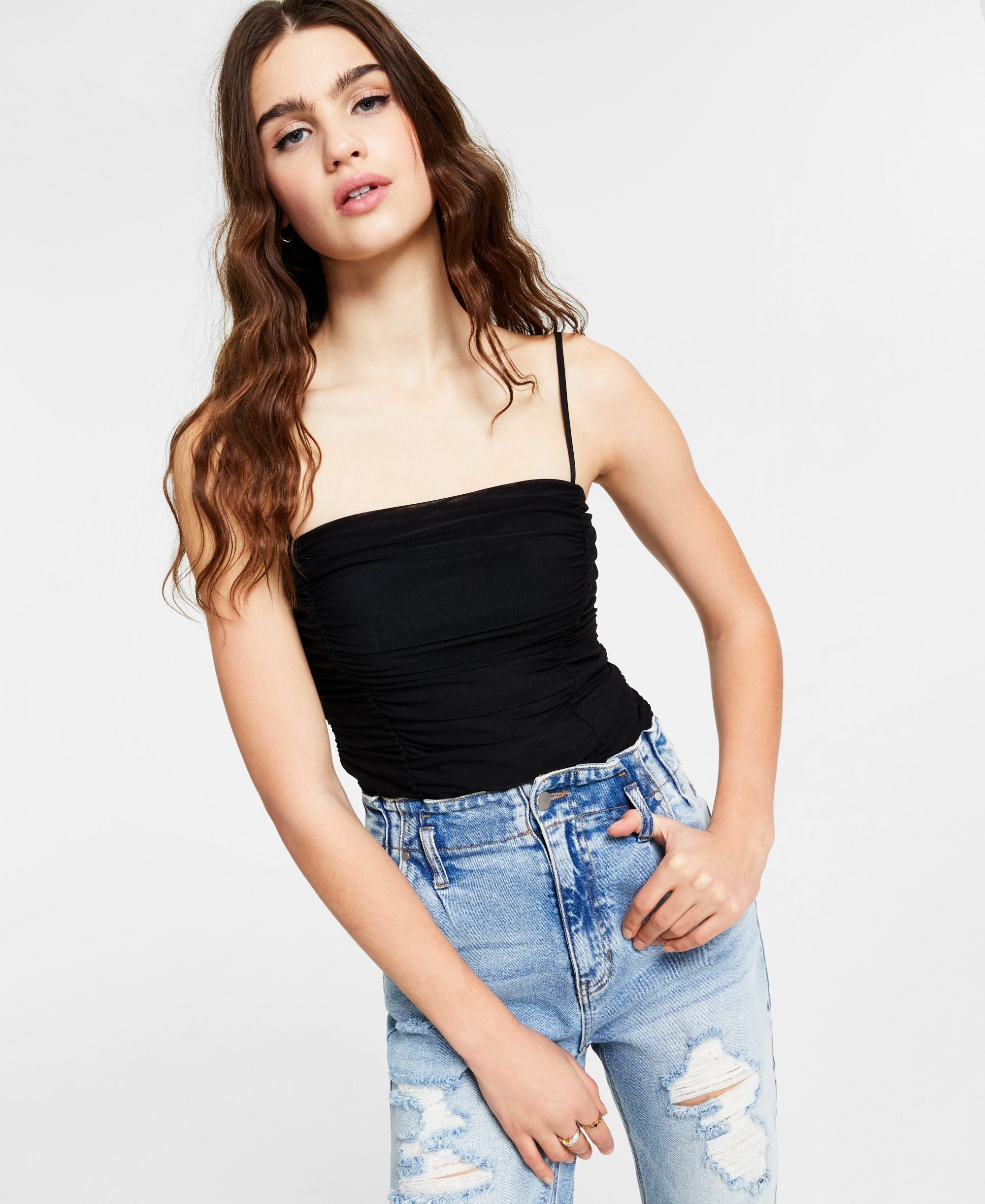 Bar III Mesh Ruched Bodysuit