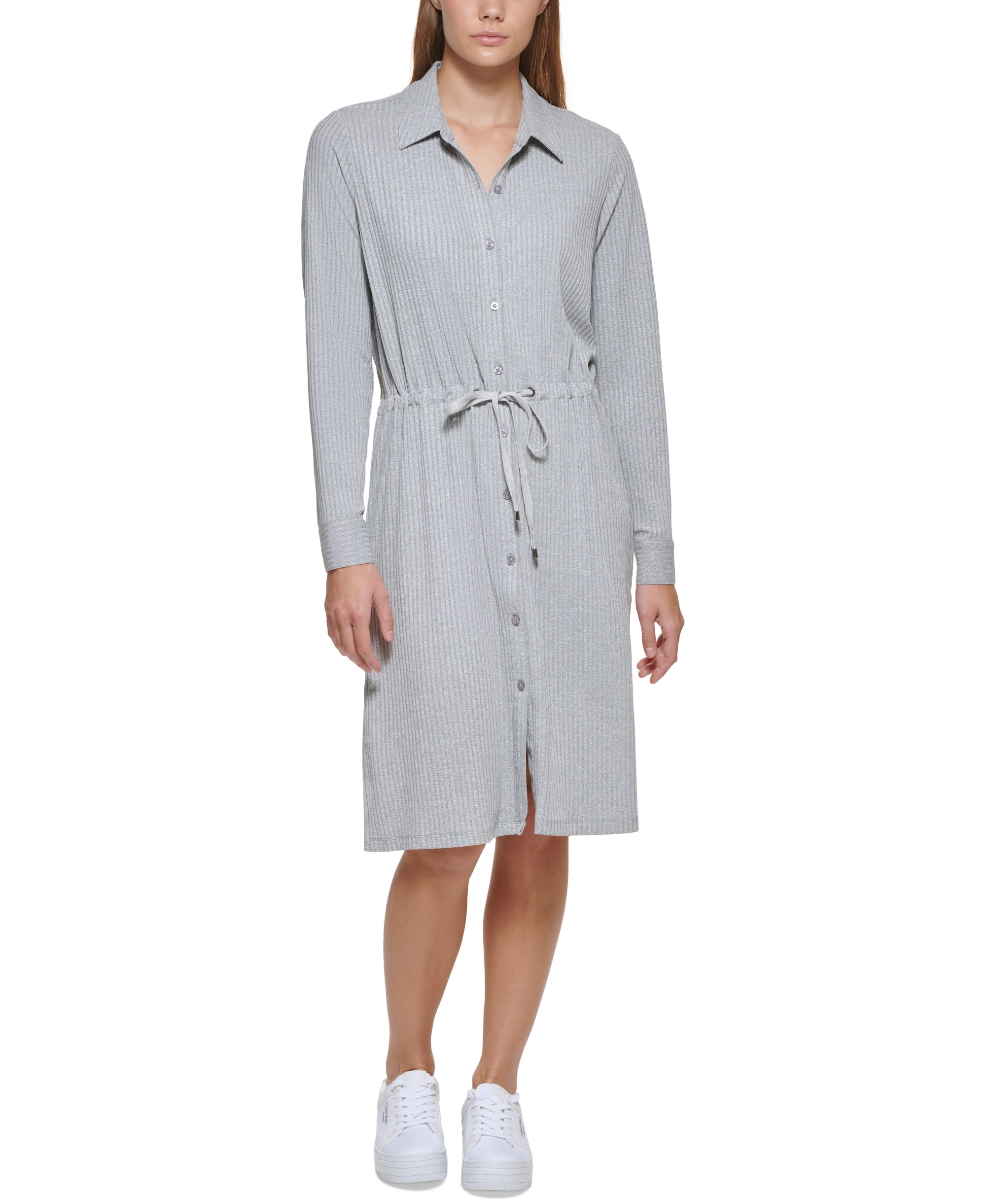 Long Sleeve Rib Knit Shirtdress