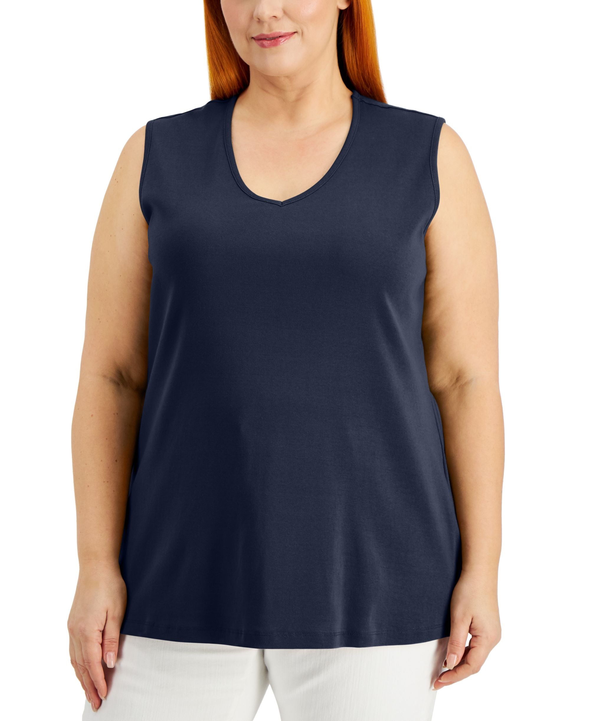 Karen Scott Plus Size Cotton V Neck Tunic Tank Top
