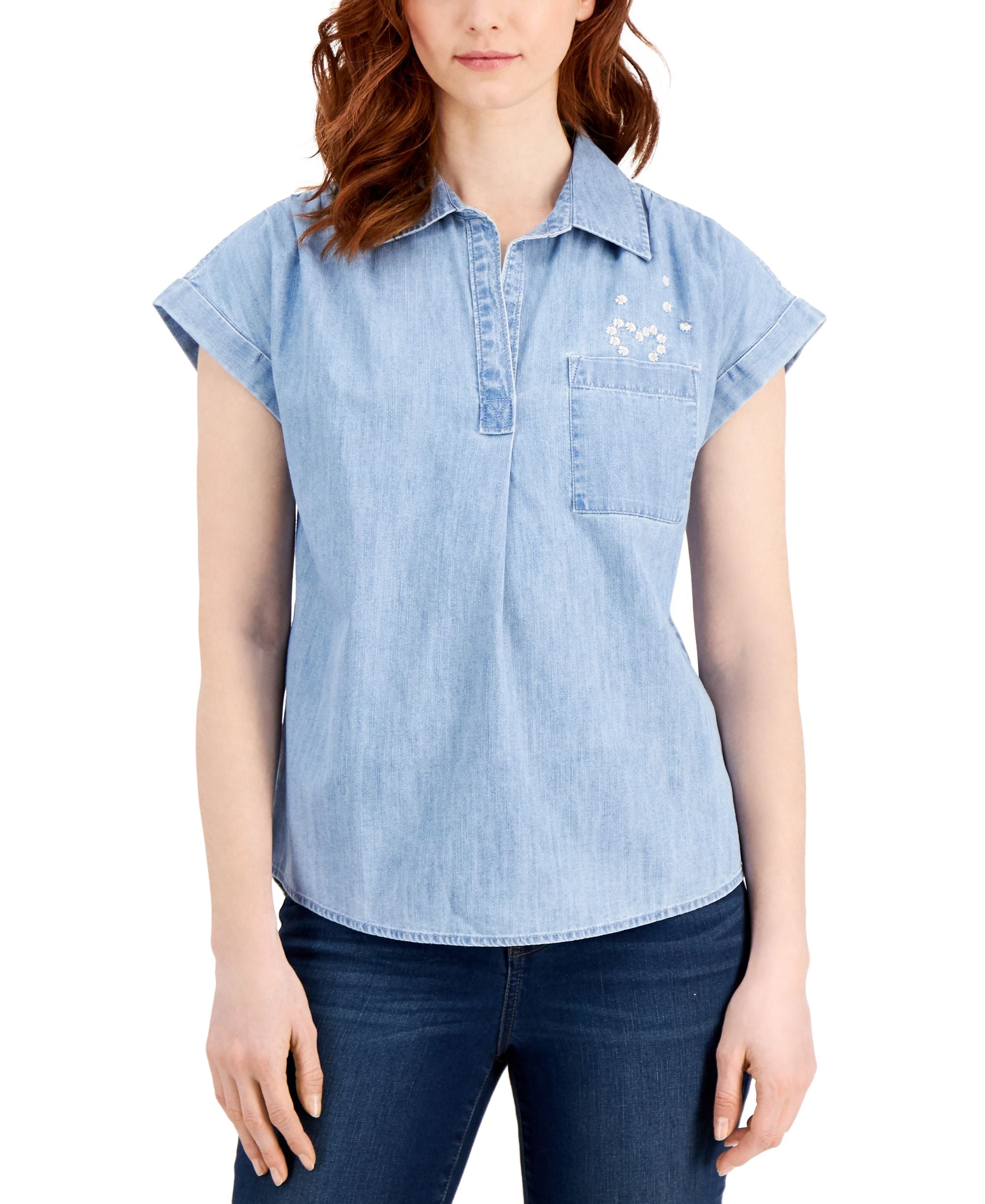 Style & Co Cotton Chambray Camp Popover Shirt