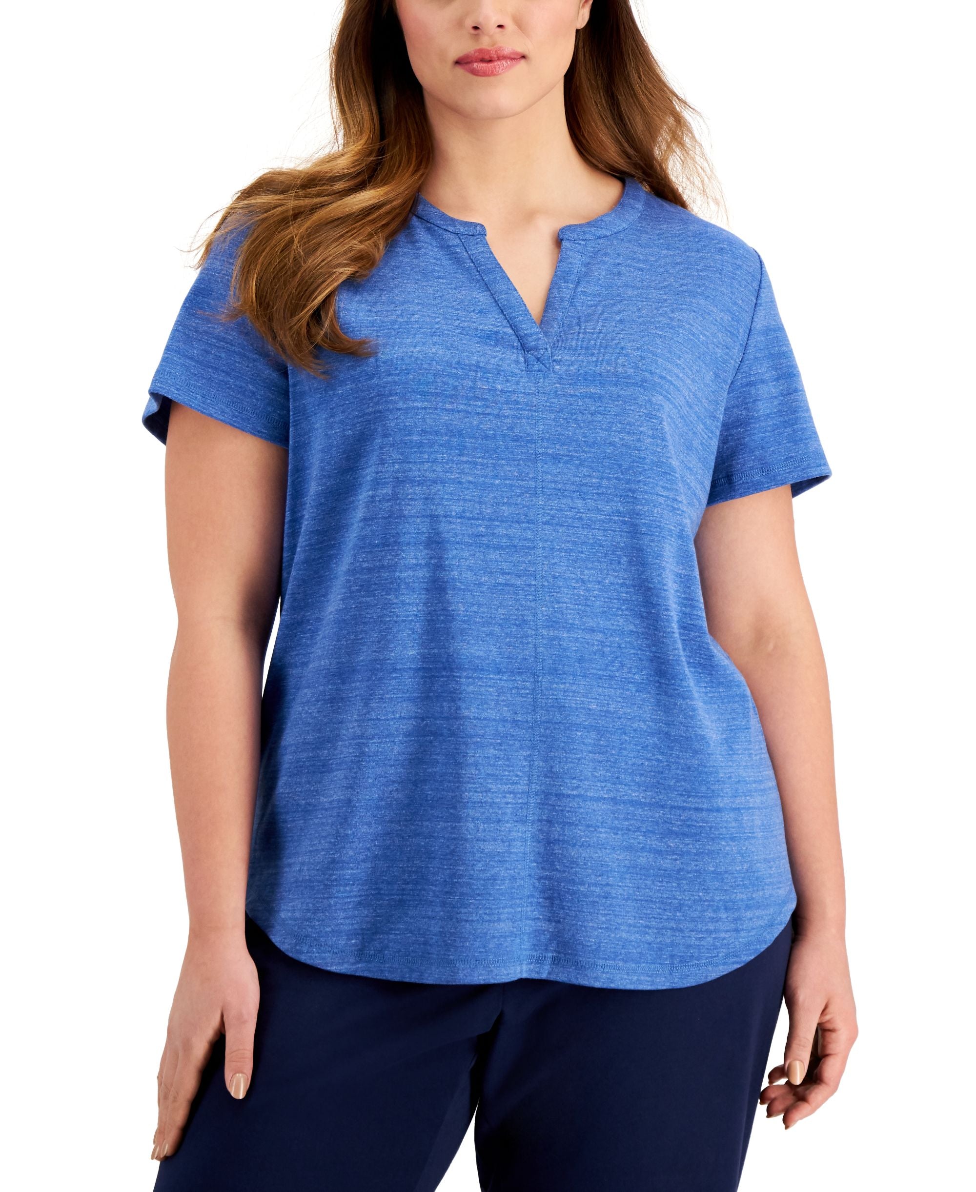 Karen Scott Plus Size Space Dyed Split Neck Top