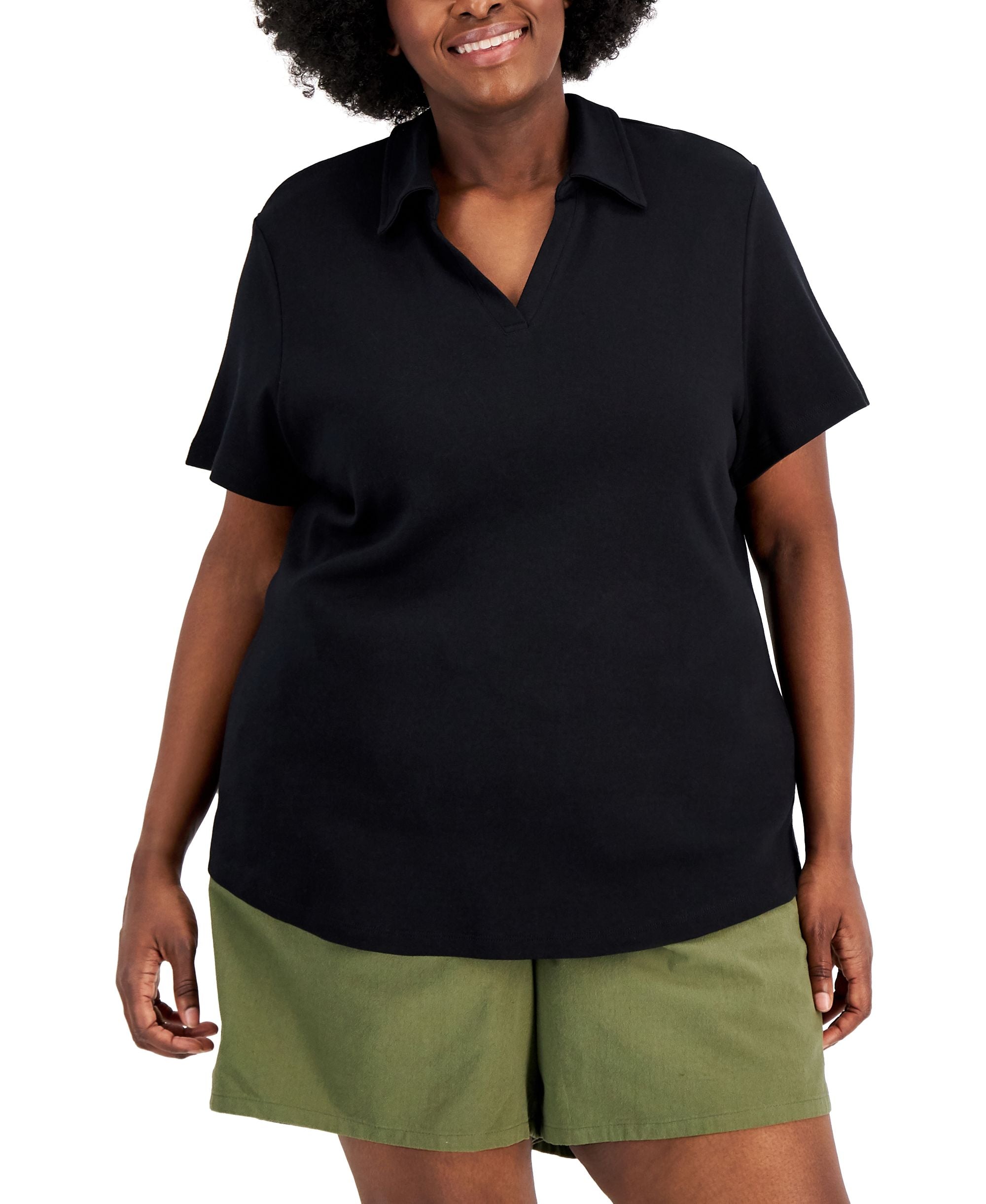Karen Scott Plus Size Cotton Johnny Collar Top