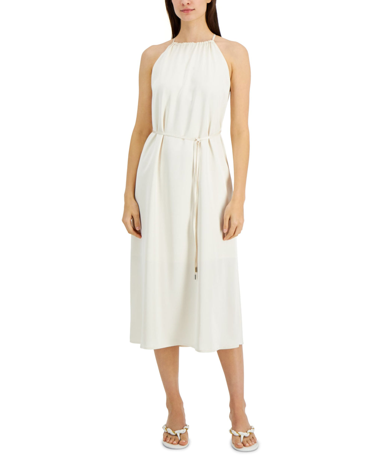 INC International Concepts Satin Crepe Halter Midi Dress