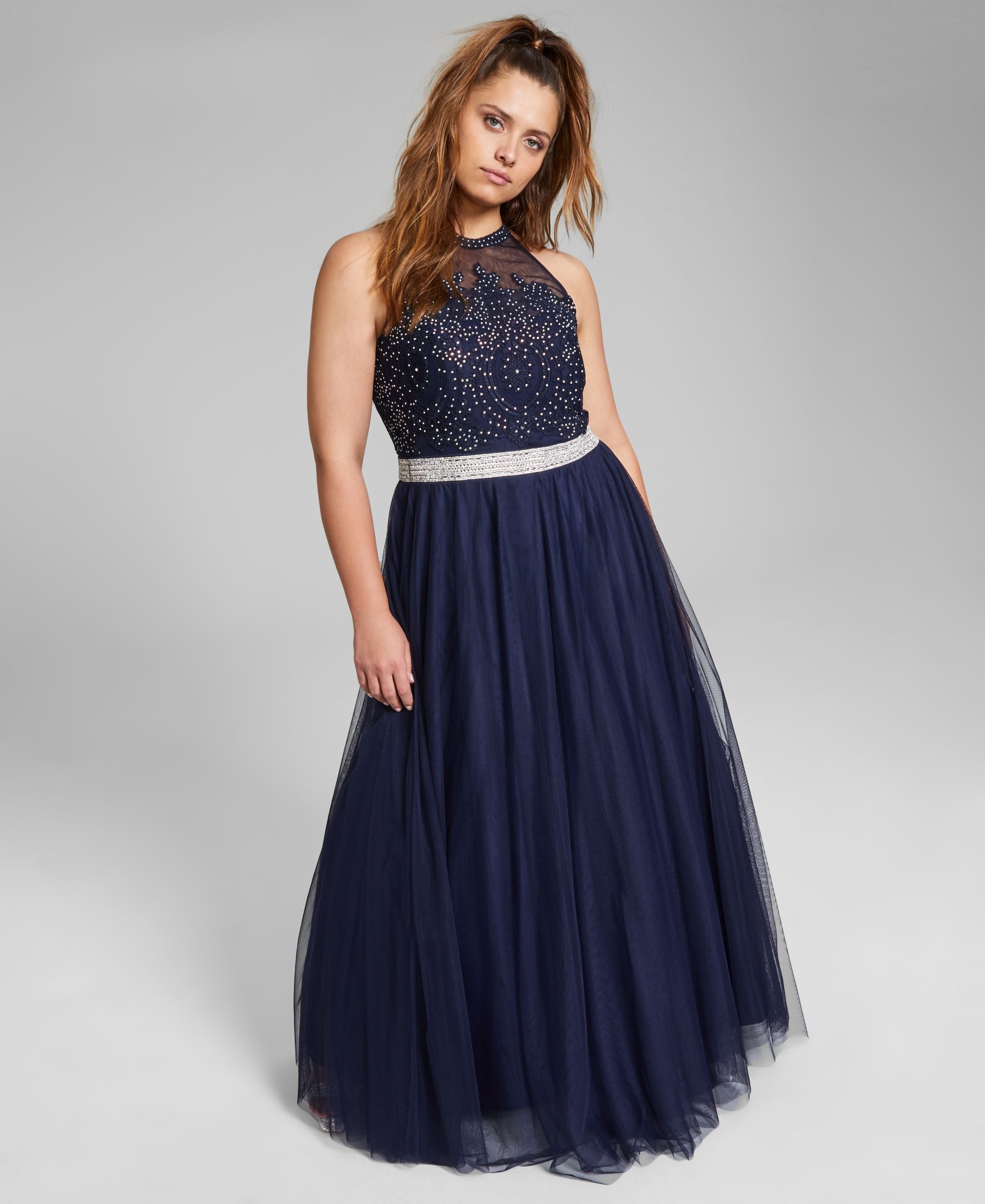 Trendy Juniors' Plus Size Embellished Mesh Gown